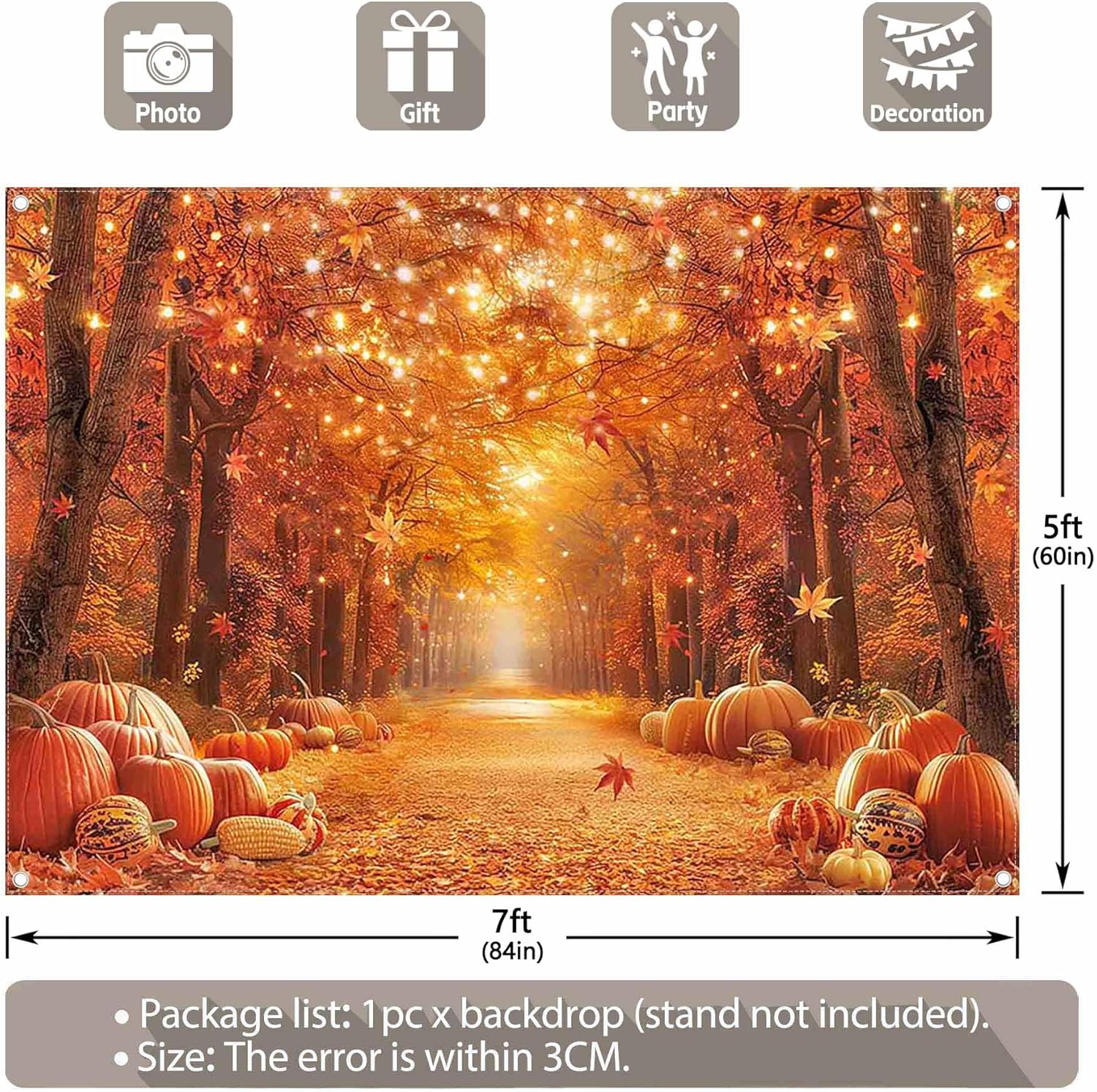 Thumbnail 2 de Luminora 7x5ft Orange Fall Backdrop – Autumn Maple Leaves & Pumpkin Friendsgiving Background