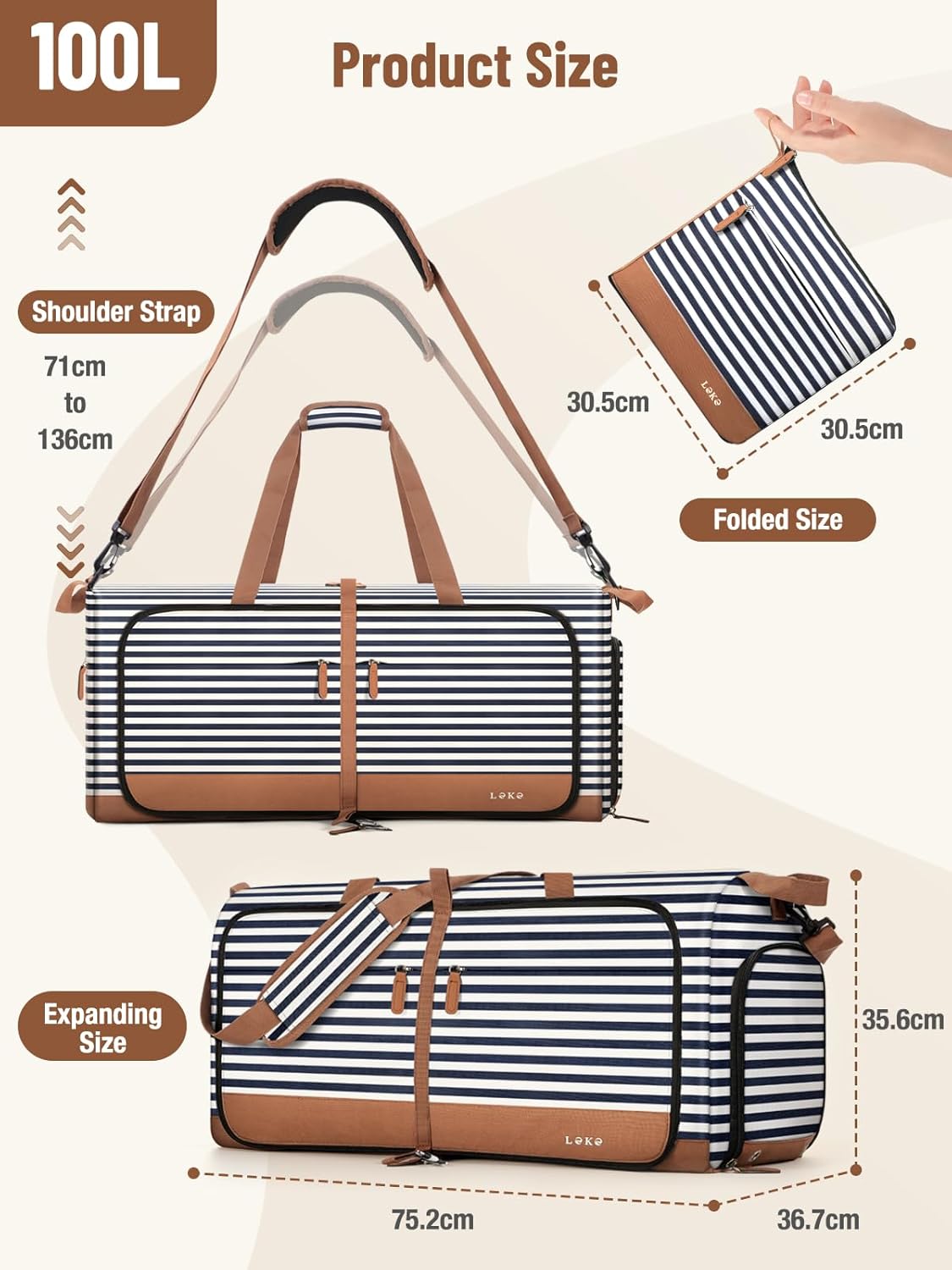 Detalle de Lekesky Foldable Travel Duffle Bag 100L