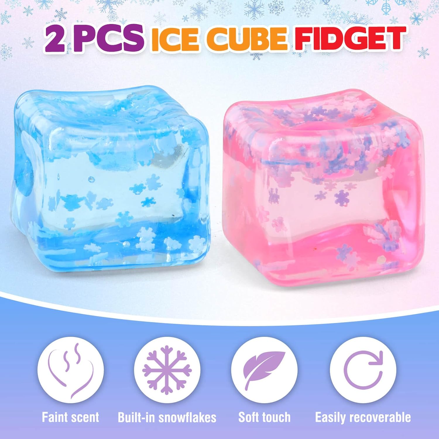 Thumbnail 1 de Chridark Ice Cube Fidget Toys – 2-Pack Sensory Squishy Stress Cubes (Blue & Pink)
