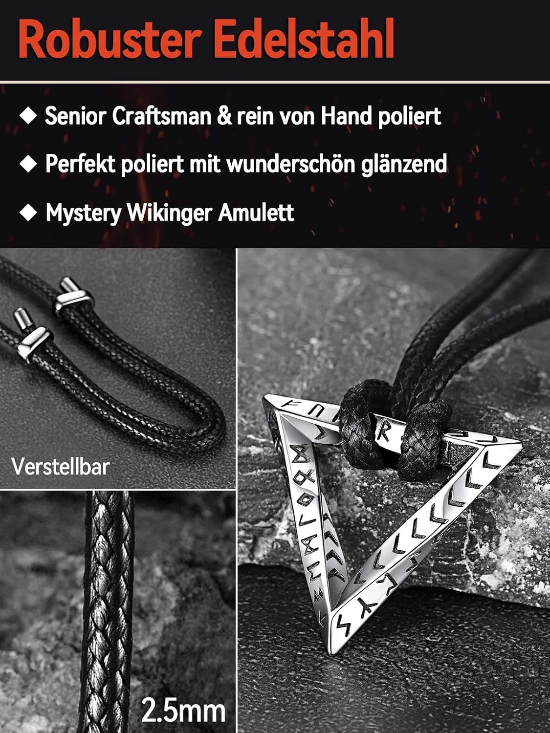 Thumbnail 1 de FaithHeart Lederkette mit Runen-Anhänger aus 316L-Edelstahl – verstellbares Lederband im Wikinger-Stil