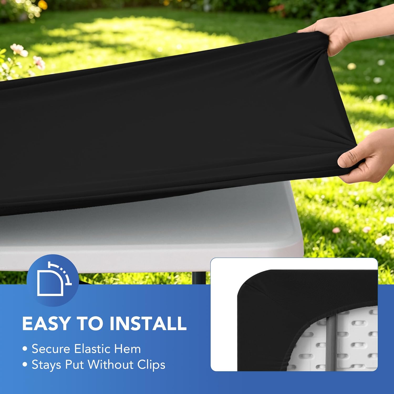 Detalle 2 de Enjoyidea Fitted Square Tablecloth (36x36 in) — 2-Pack Black Stretch Spandex for Folding Card Tables