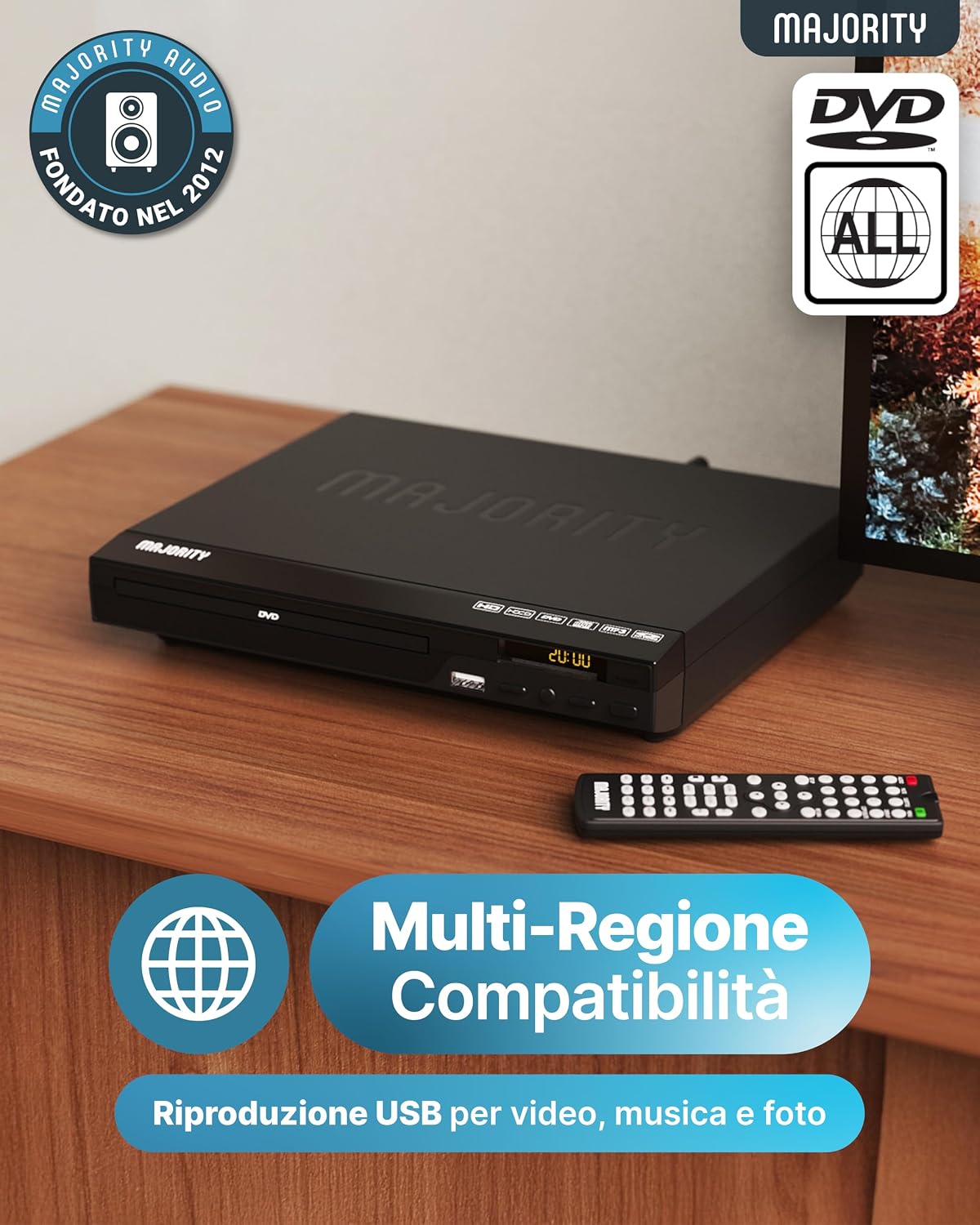 Detalle de Lettore DVD HDMI 1080P Majority: multizona, regione free e compatibile con USB, RCA, CD e MP3