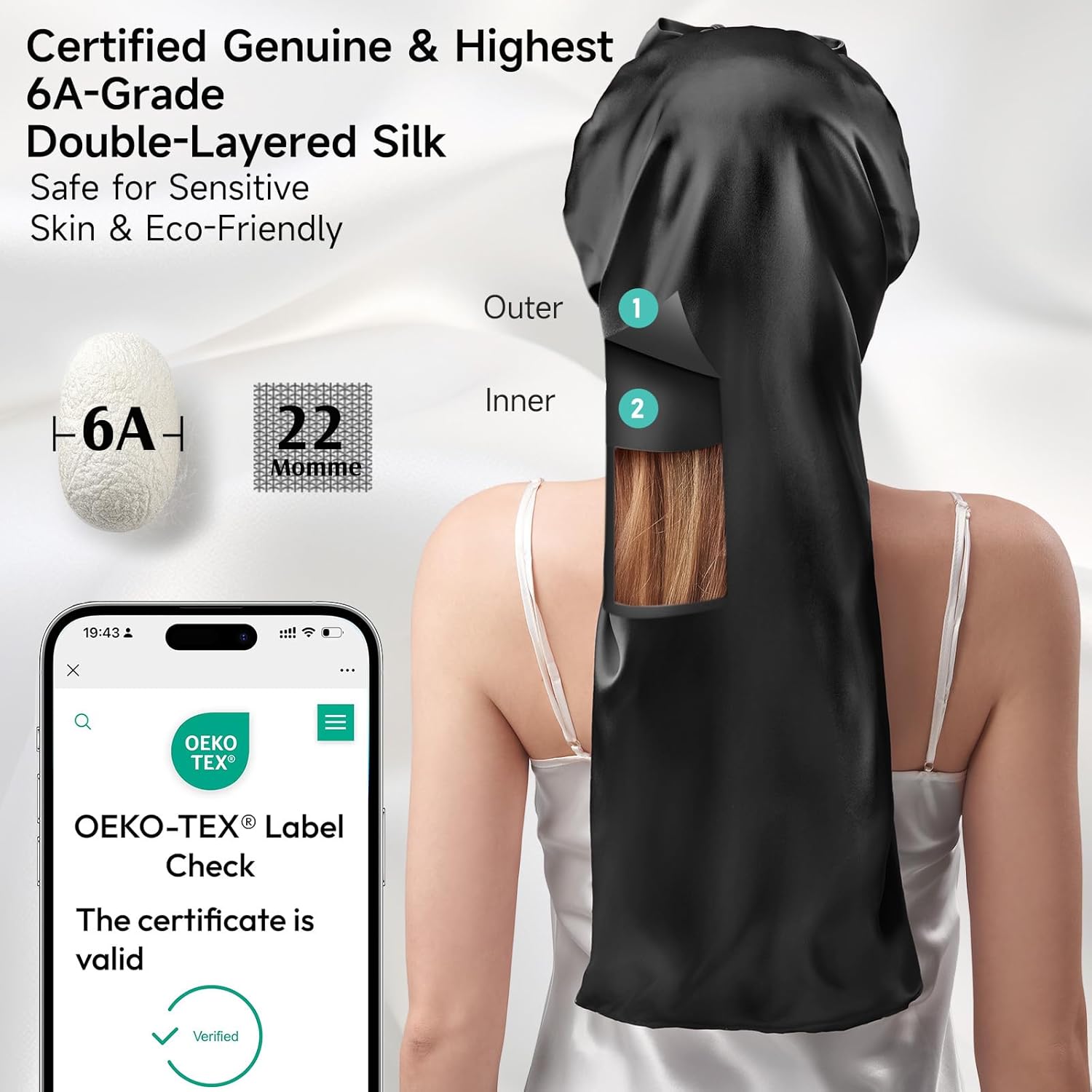 Thumbnail 1 de Umisleep 22 Momme Seidenschlafmütze 68 cm 🧖♀