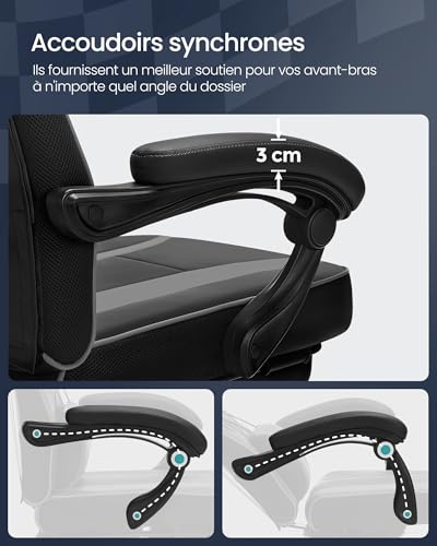 Thumbnail 8 de SONGMICS Fauteuil de Bureau Gaming OBG073B03 – confort ajustable avec repose-pieds télescopique