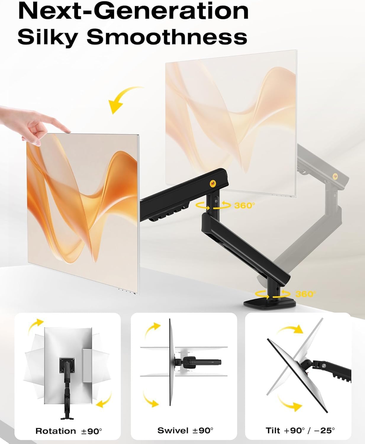 Thumbnail 1 de NB Ergonomic Monitor Arm for 17–32 inch Displays (Up to 9 kg) with Mechanical Spring – VESA 75/100 mm, Black
