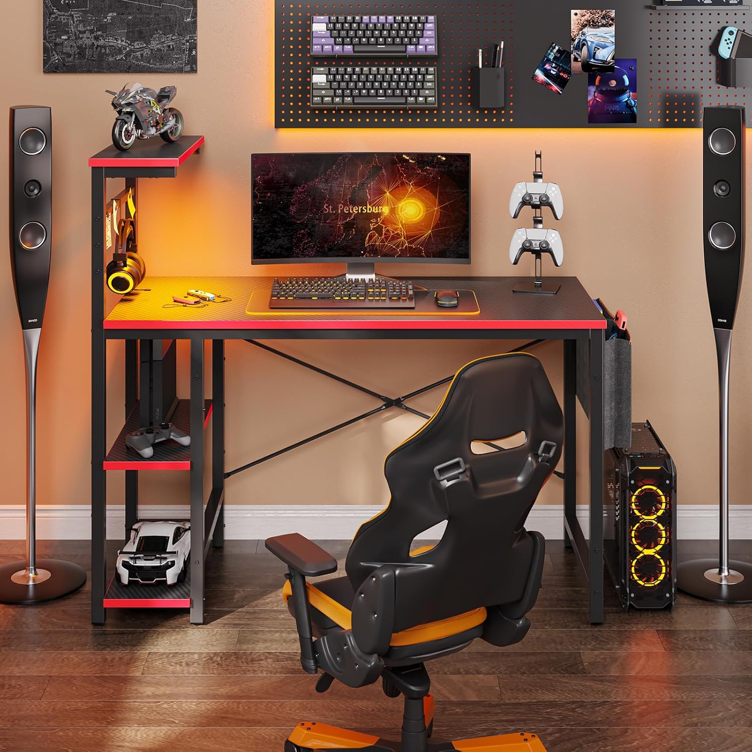 Detalle de Bestier 113cm Reversible Corner Gaming Desk with RGB LED Lights