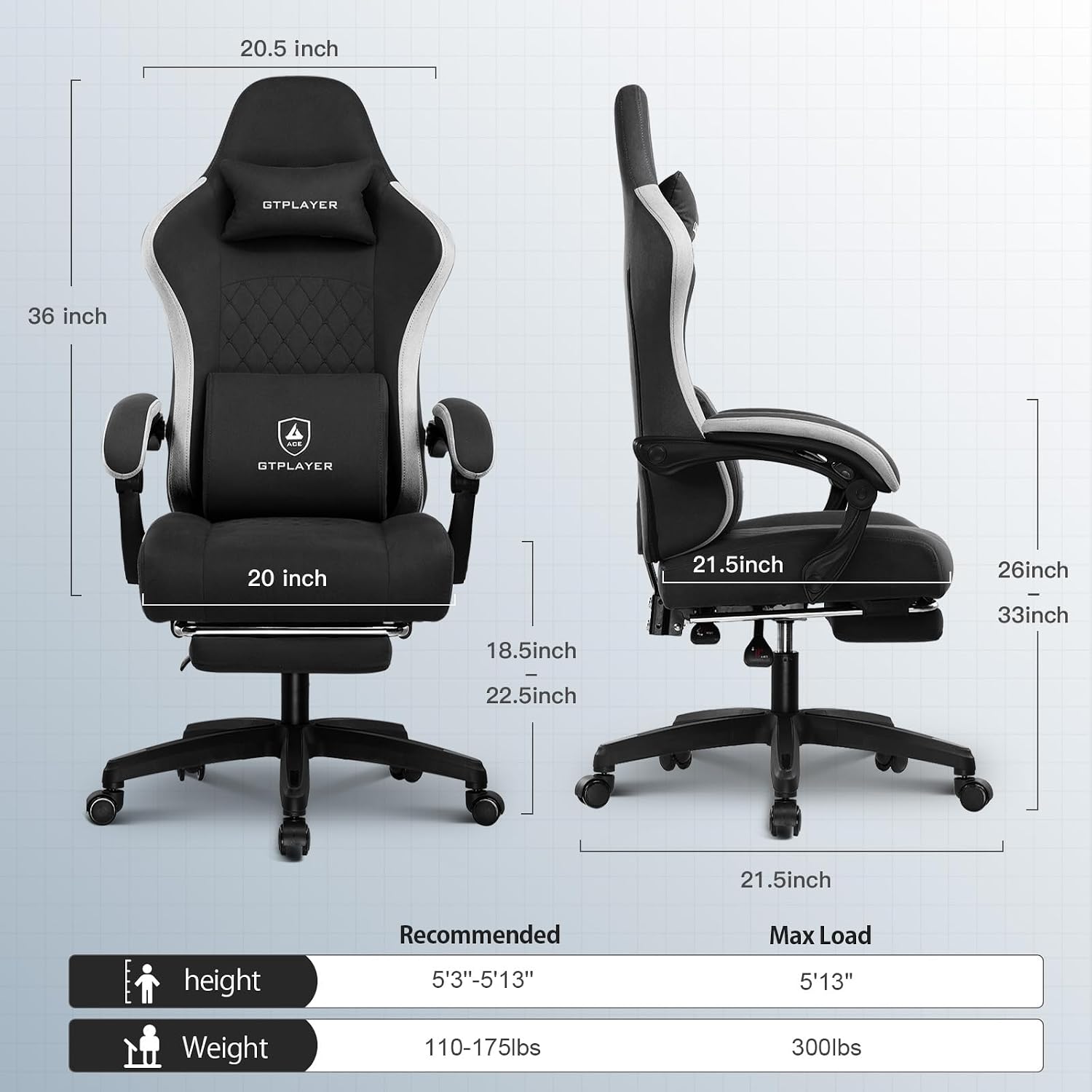 Detalle de GTPLAYER gtp0845 Gaming Chair with Pocket-Spring Cushion, Linkage Arms & Footrest
