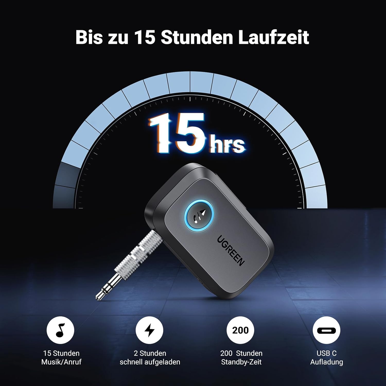 Thumbnail 2 de UGREEN Aux Bluetooth Adapter für Auto mit Bluetooth 6.0 (V6) – Freisprechanrufe, Stereo-Musik, Dual Pairing, 15 Std.