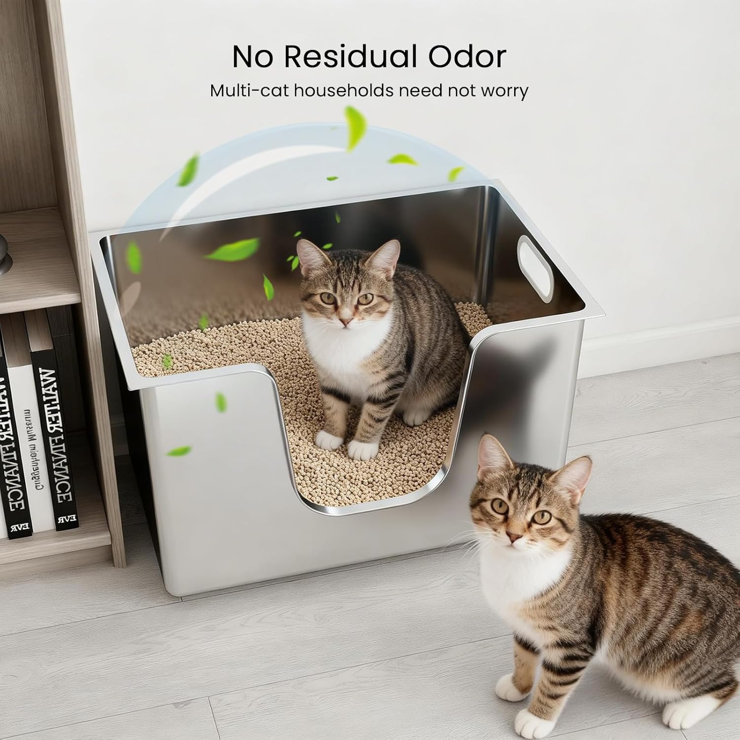 Thumbnail 3 de PTLOM Edelstahl-Katzentoilette XXXL mit niedriger Einstiegskante, 35 cm hohen Rändern (58×38×35 cm) – auslaufsicher & leicht zu reinigen