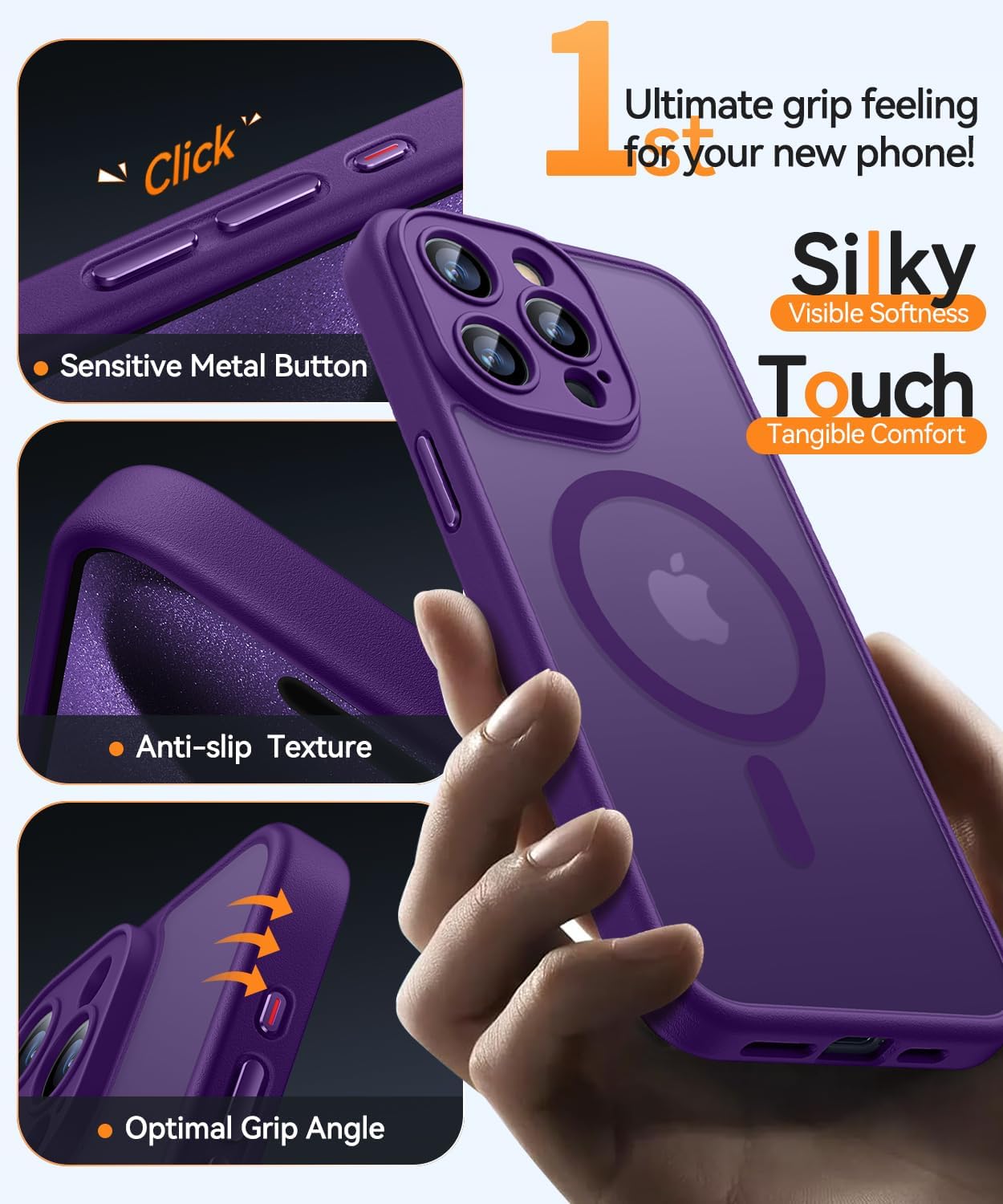 Detalle de CANSHN Magnetic Case for iPhone 15 Pro (6.1in) – Deep Purple, MagSafe compatible with full camera protection