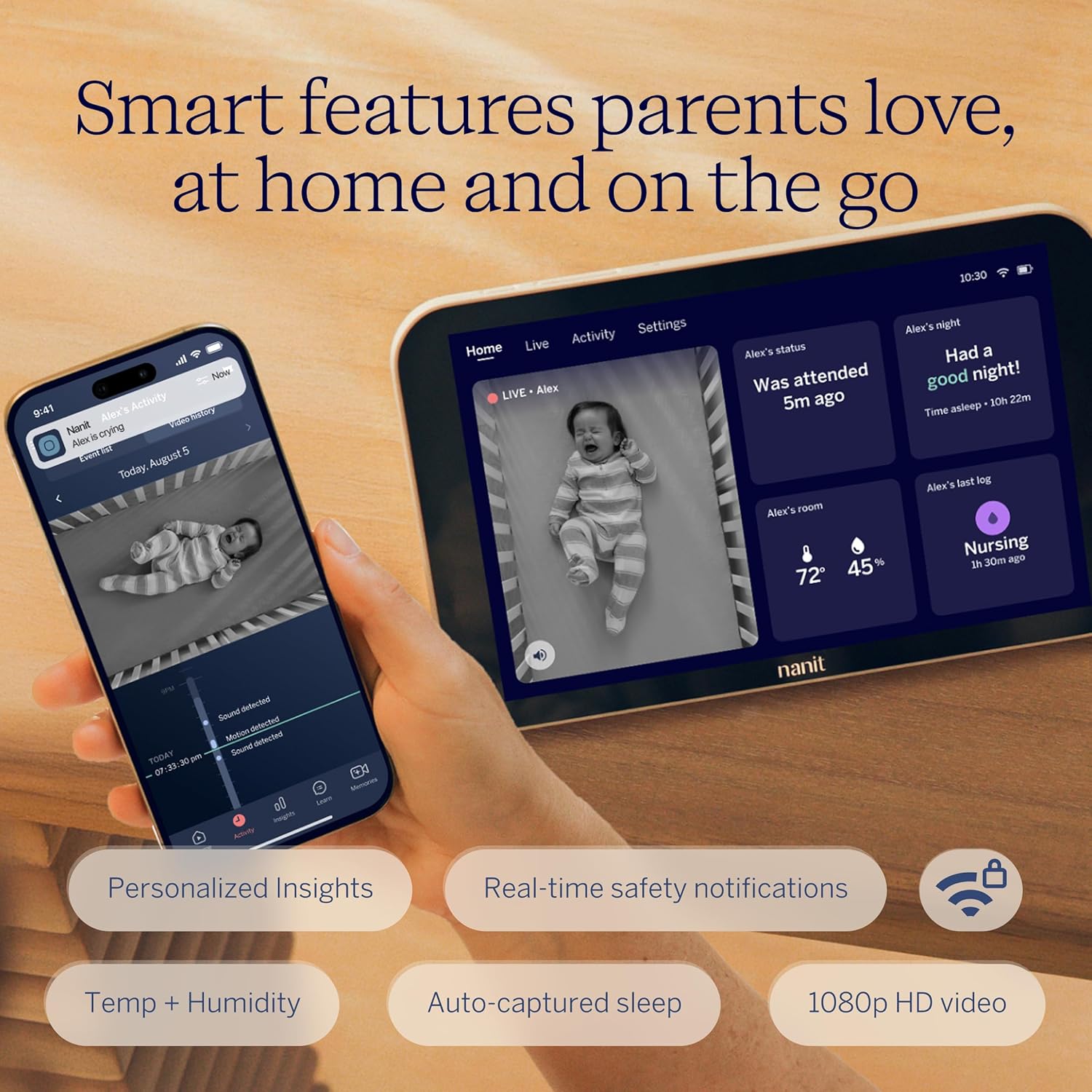 Thumbnail 2 de Nanit Smart Baby Monitor System with Floor Stand (8-inch Display) — real-time notifications, sleep insights, and 1080p HD video