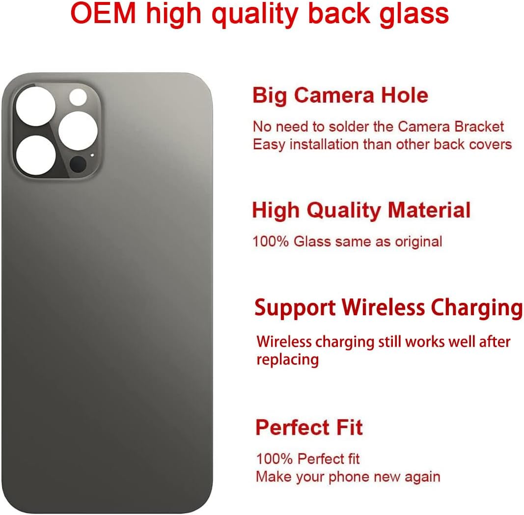 Detalle de Perzework iPhone 12 Pro Max用 背面ガラス交換パーツ グラファイト・工具キット付き