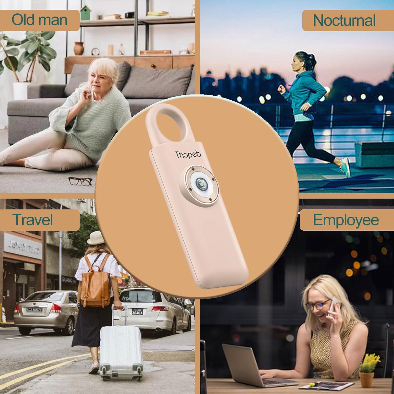Detalle 2 de Thopeb Personal Alarm Schlüsselanhänger für Frauen – extra laute Sirene & Stroboskoplicht