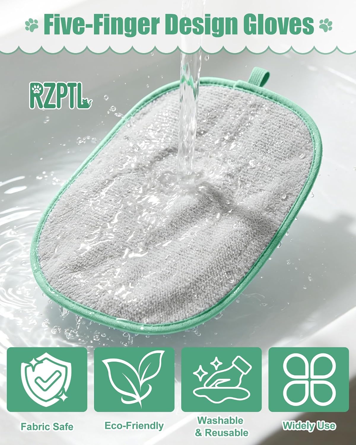 Detalle 2 de RZPTL Pet Hair Removal Glove (2 Pack) – One Left, One Right Five-Finger Electrostatic Grooming Mitt