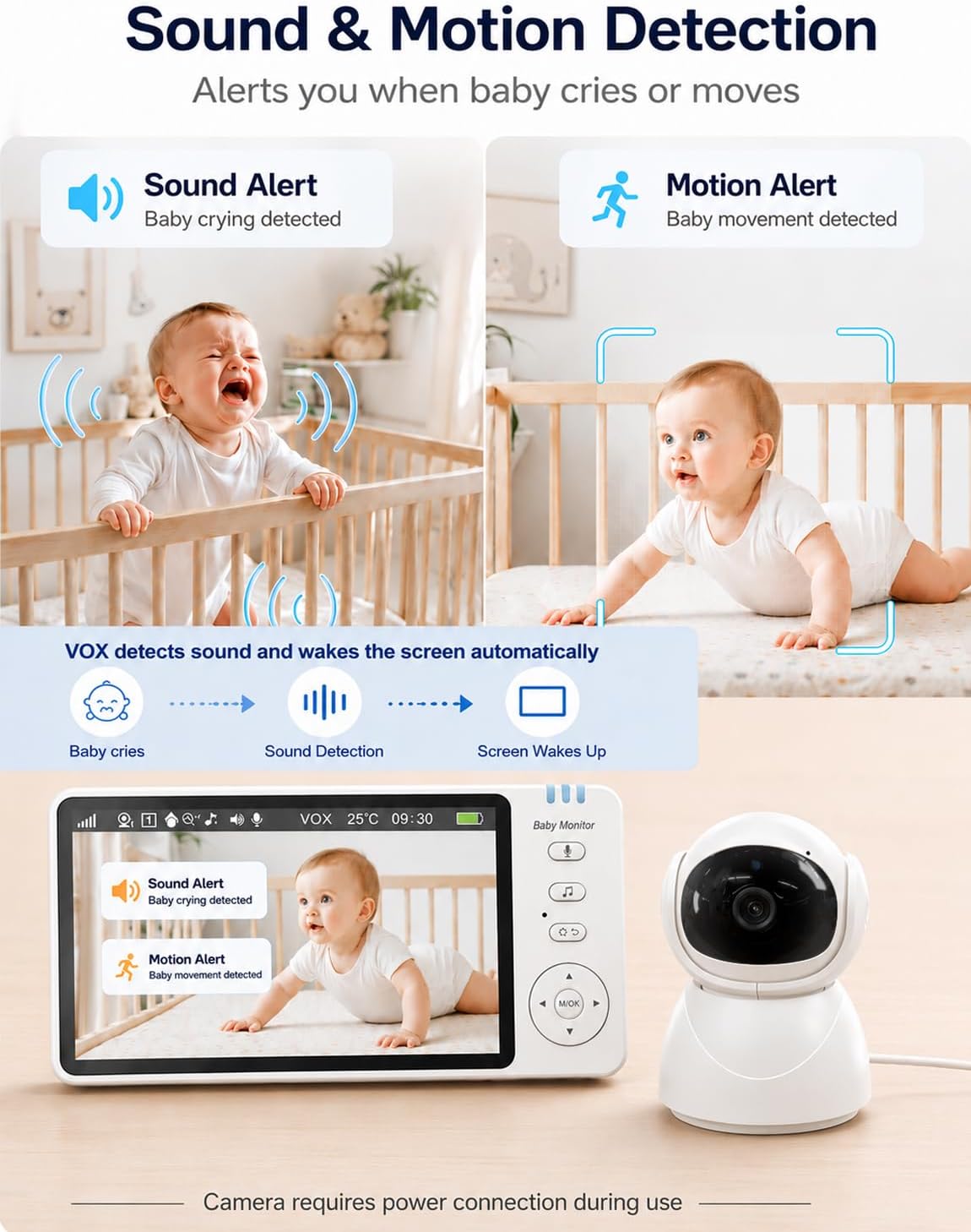 Thumbnail 3 de Baby Monitor with Camera and Night Vision (5" 720P) – No WiFi, VOX Power, 300m Range
