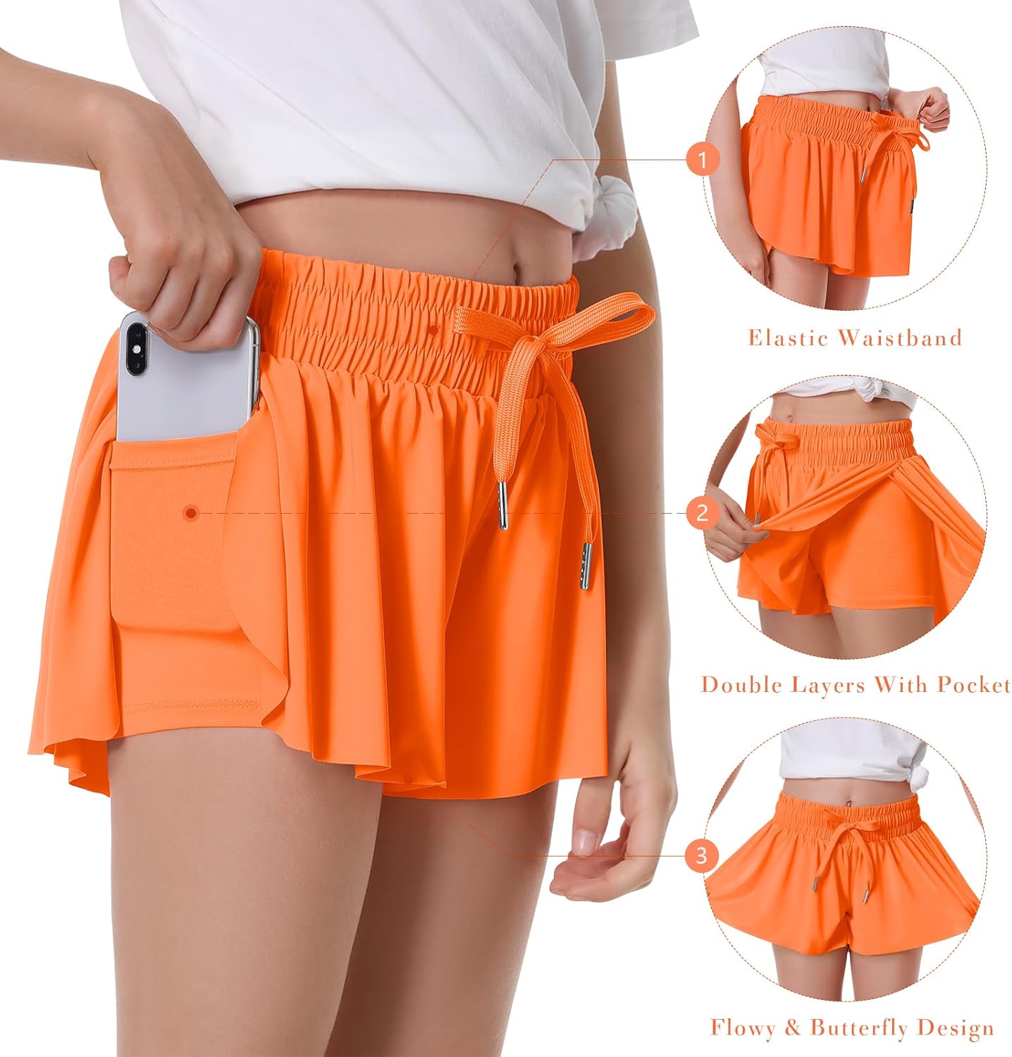 Thumbnail 2 de Girls Flowy Shorts Butterfly 2-in-1 Athletic Shorts with Pocket