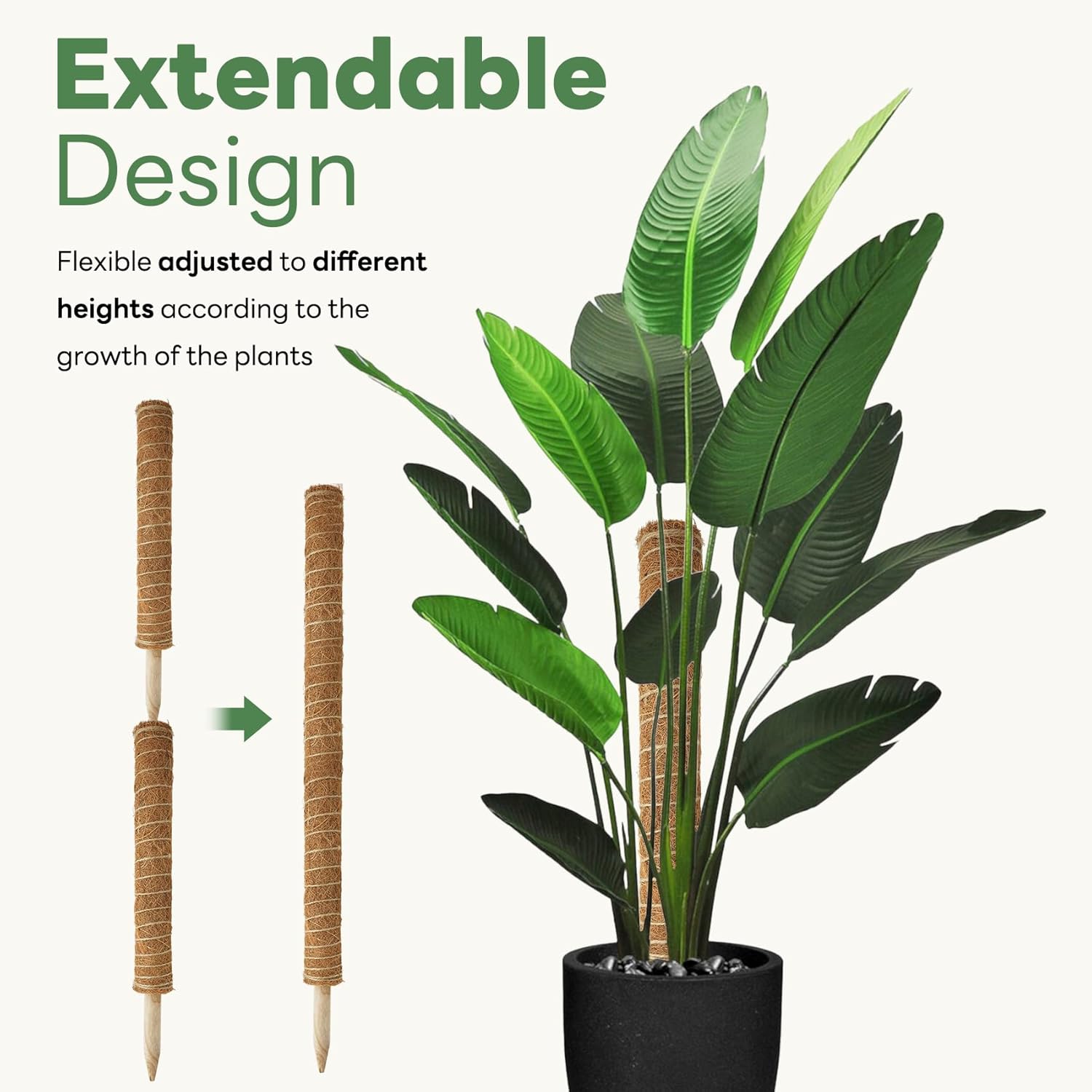 Thumbnail 2 de YAWAHOME Moss Pole for Monstera – 4 Pack Stackable Coco Coir Plant Supports (Extendable)
