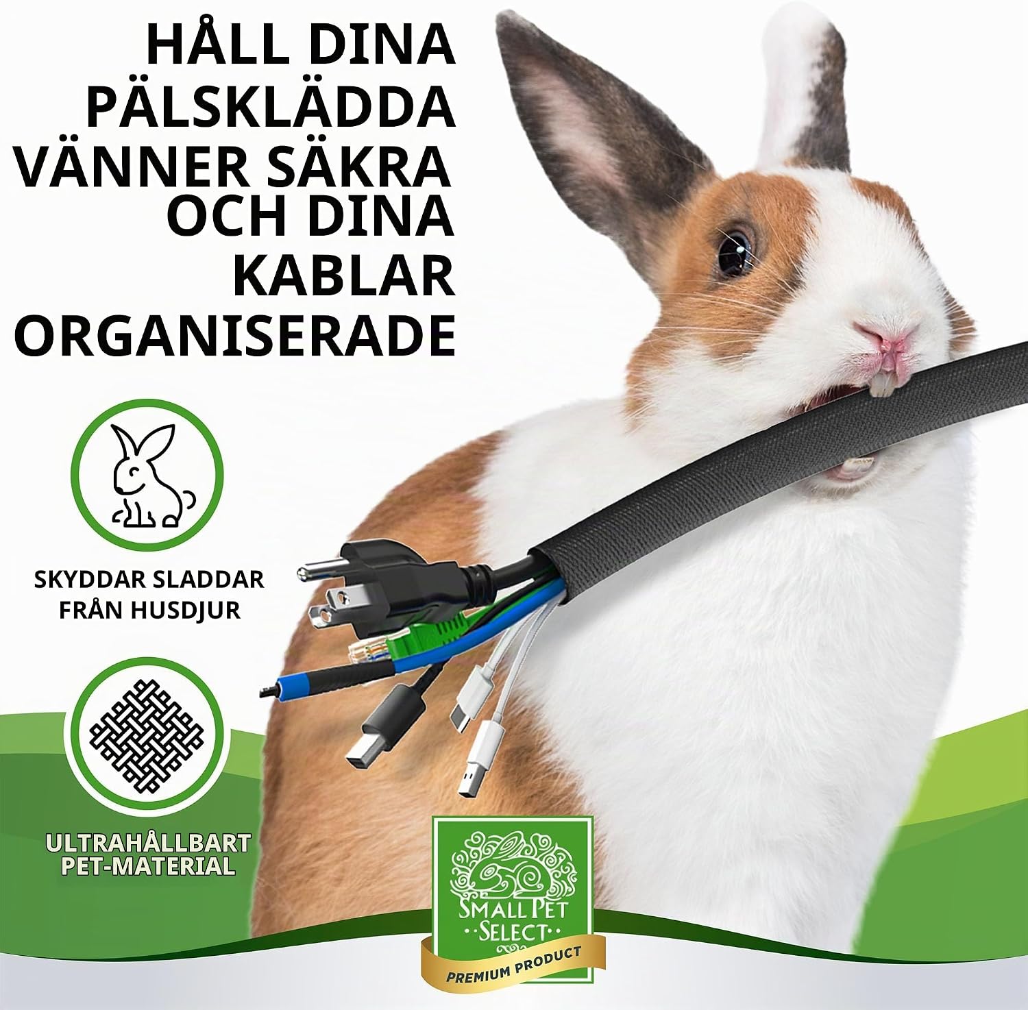 Detalle de SMALL PET SELECT sladdskydd för husdjur, svart, 10 fot, för upp till sex kablar