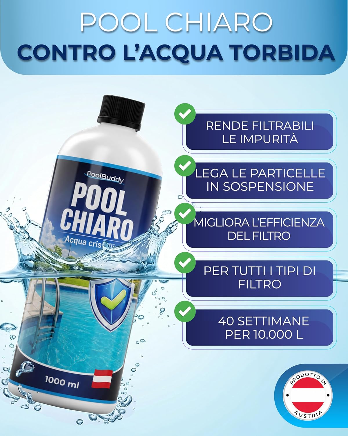 Thumbnail 1 de PoolBuddy Chiarificante Piscina 1 L – Acqua cristallina e filtrazione potenziata