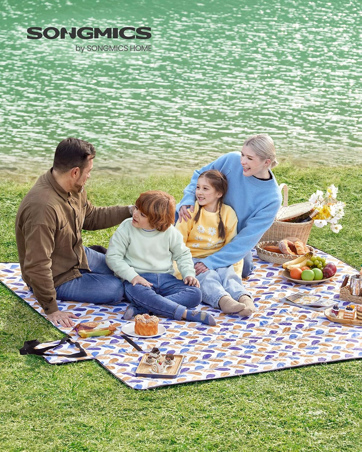 Detalle 2 de SONGMICS Coperta Picnic 200 x 200 cm pieghevole con strato impermeabile e motivo a foglie (GCM87CU)