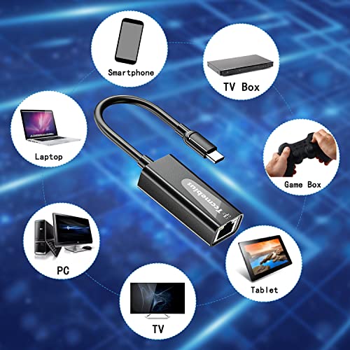Detalle de Tccmebius TCC-S20C Adaptateur Ethernet USB‑C vers RJ45 — 100 Mbps, plug-and-play