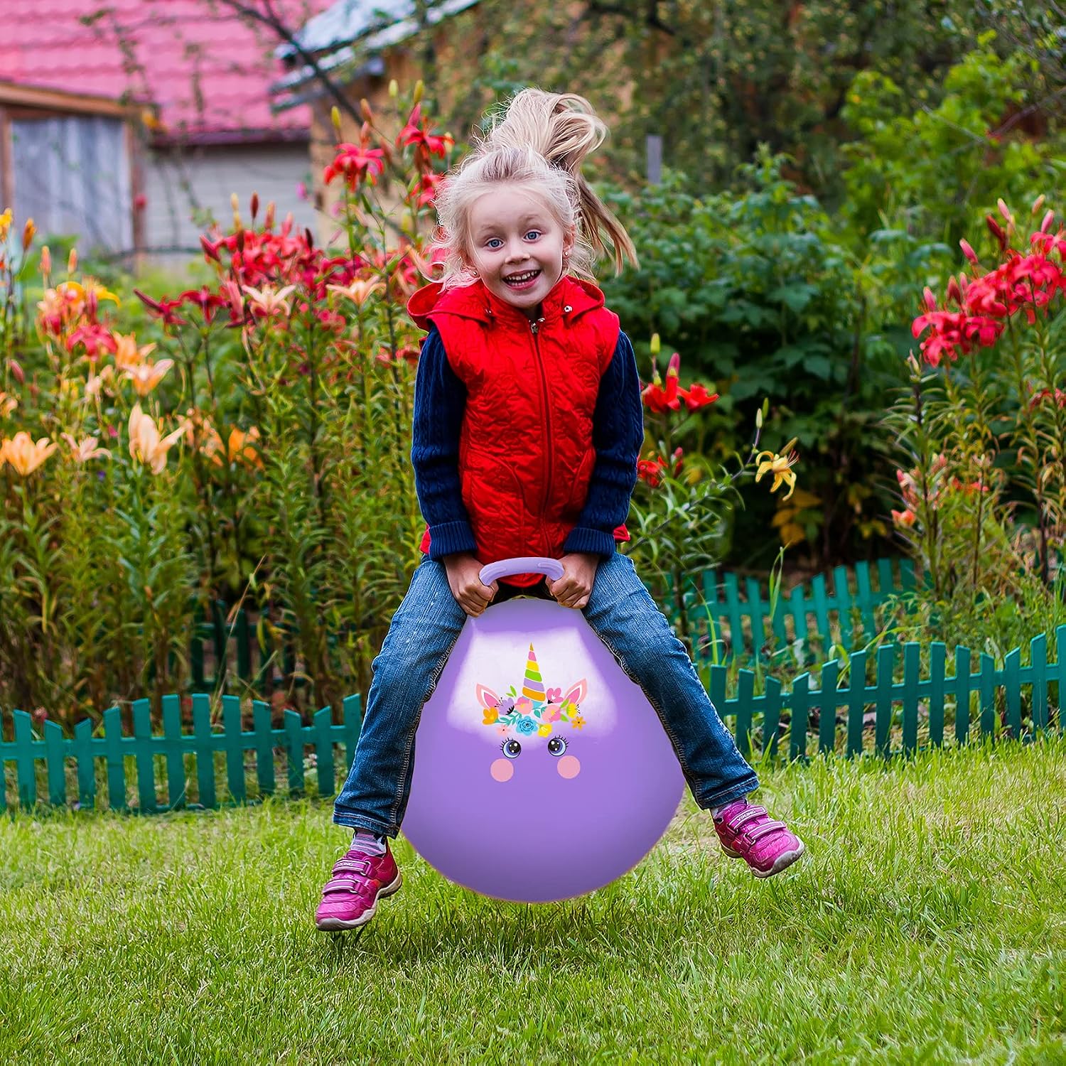 Thumbnail 5 de INPODAK Kids Space Hopper 20 Inch Hop Ball (Ages 5–9) with Handle and Unicorn Design