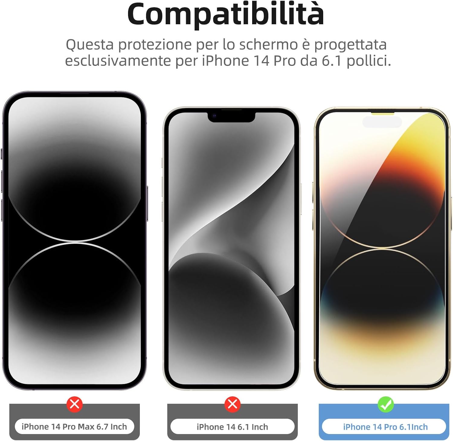 Thumbnail 1 de NEW'C 3x Pellicola Vetro Temperato per iPhone 14 Pro (6,1') + 3x protezioni lente fotocamera posteriore