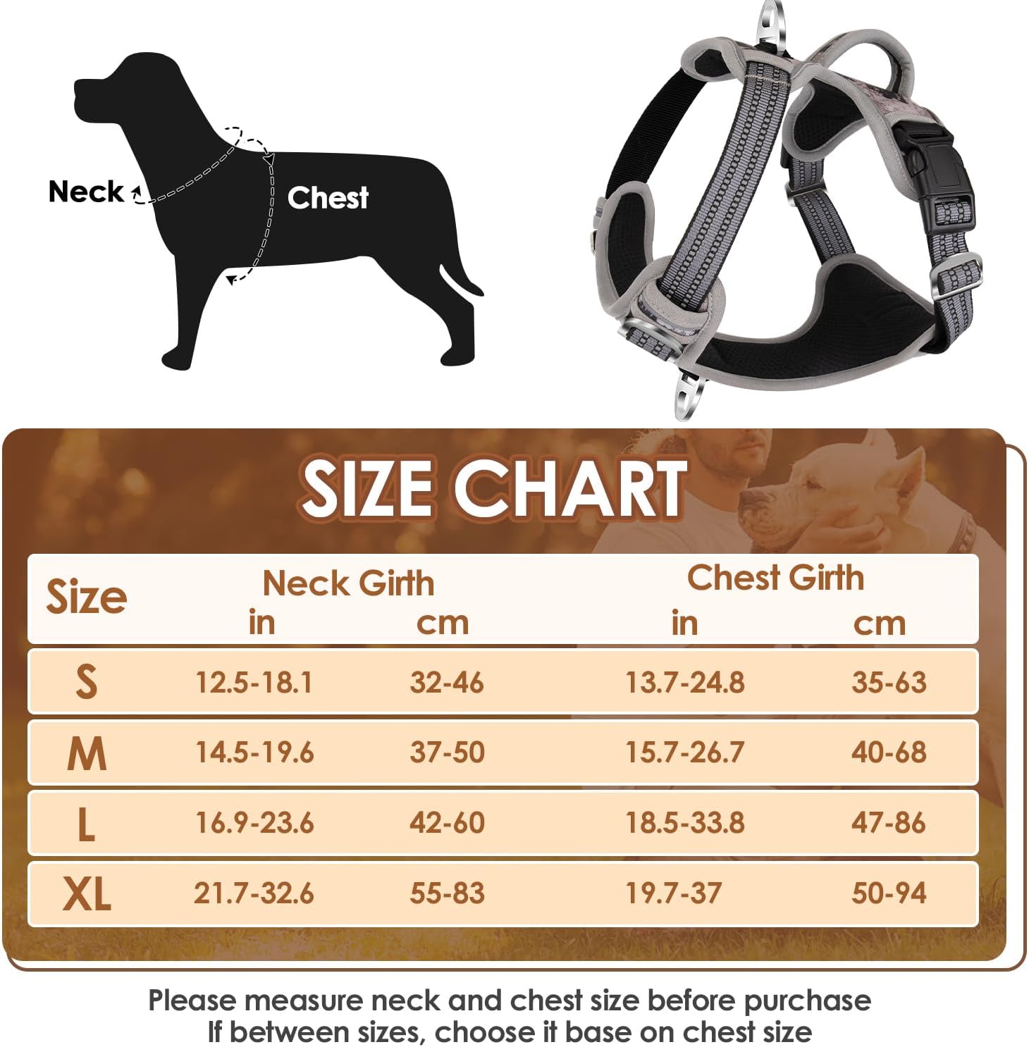 Detalle de Eyein No Pull Dog Harness Large (Camo Grey) – front clip control, padded handle & reflective straps