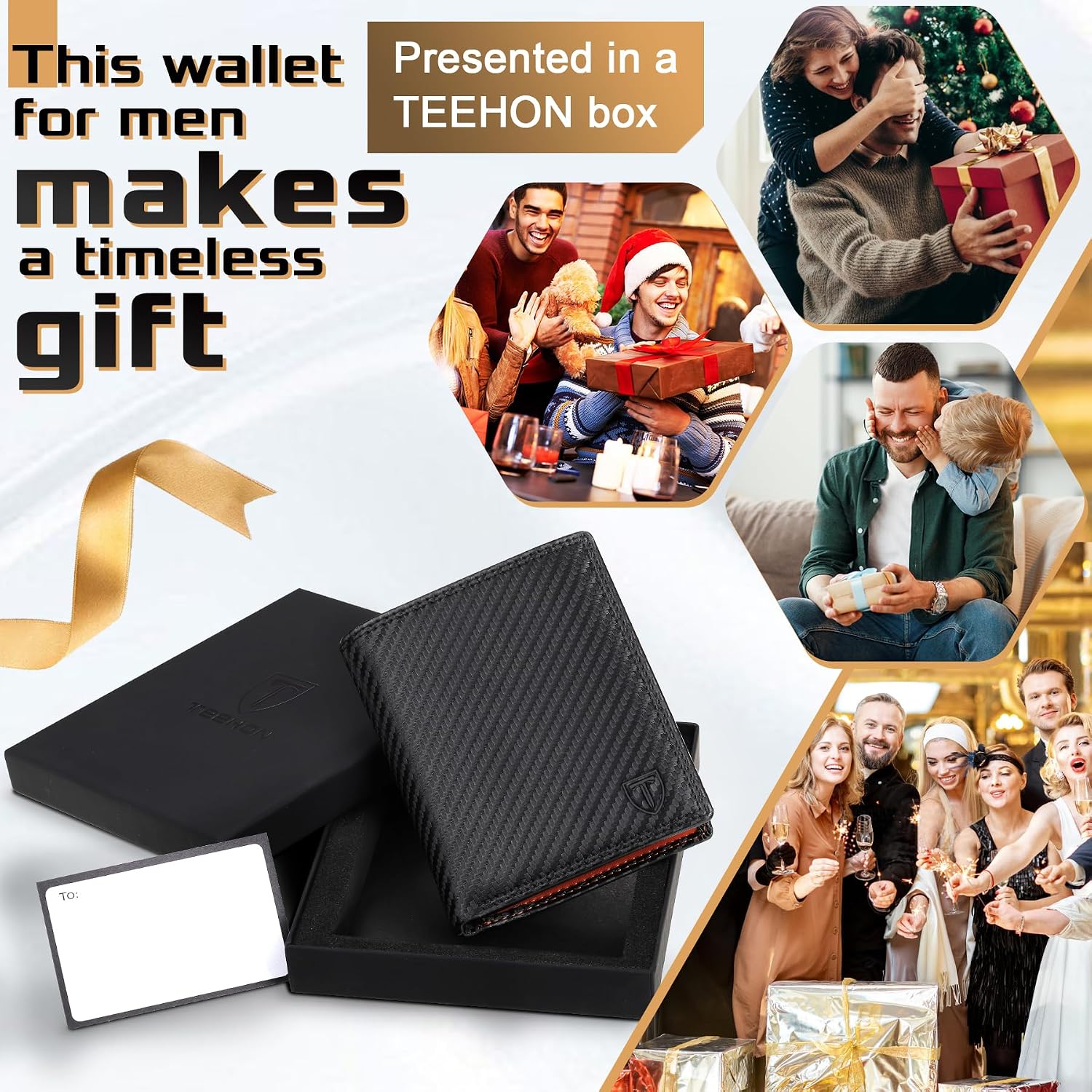 Detalle 2 de TEEHON Classico Portafoglio Uomo in Vera Pelle con Blocco RFID/NFC – 13 Porta Carte, Portamonete con Scatola Regalo
