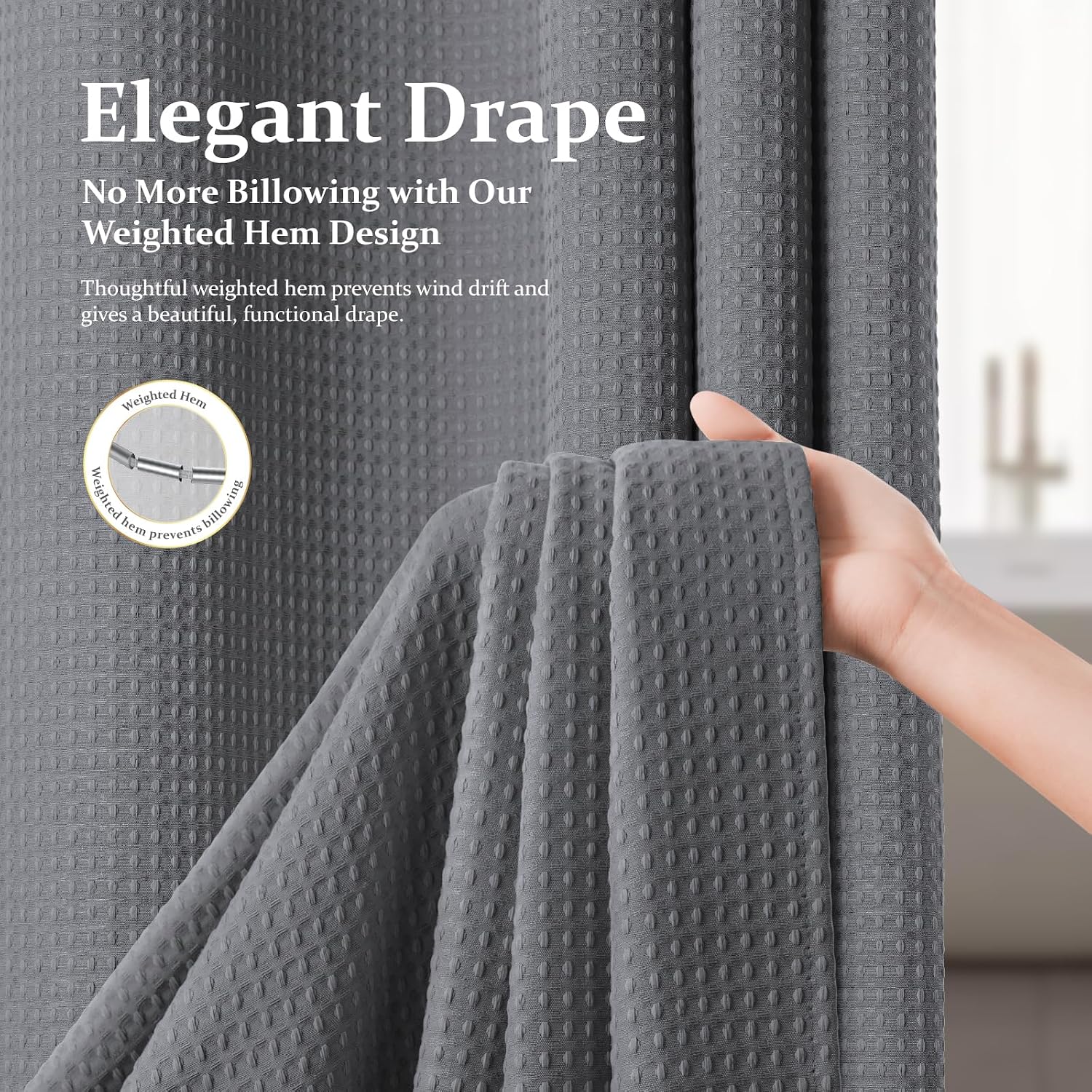 Thumbnail 3 de Dynamene Waffle Shower Curtain, 54 x 72-Inch Gray, 256 GSM Polyester Blend