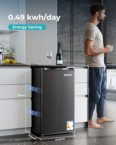 Thumbnail 1 de EUHOMY 93L Under Counter Fridge Freezer: Ultra‑Quiet, 7‑Stage Thermostat, 38dB, 82L Fridge + 8L Freezer for Dorms, Offices and Bedrooms