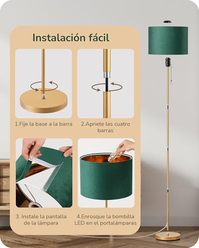 Thumbnail 7 de EDISHINE Lámpara de Pie Salón – Pantalla de Terciopelo Verde y Base Dorada