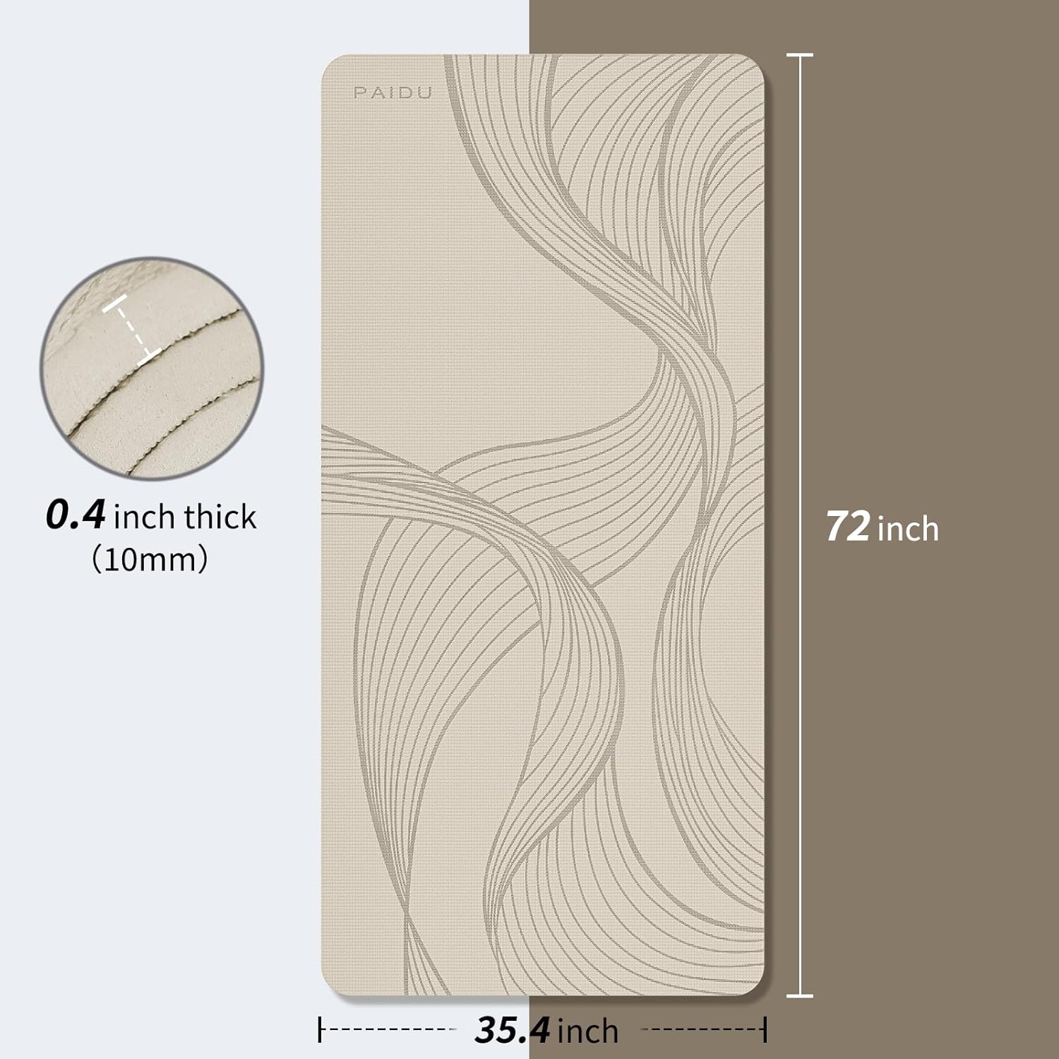 Detalle de PAIDU Large Yoga Mat (72 x 36 x 0.4) Extra Wide, Extra Thick Non-Slip POE Exercise Mat