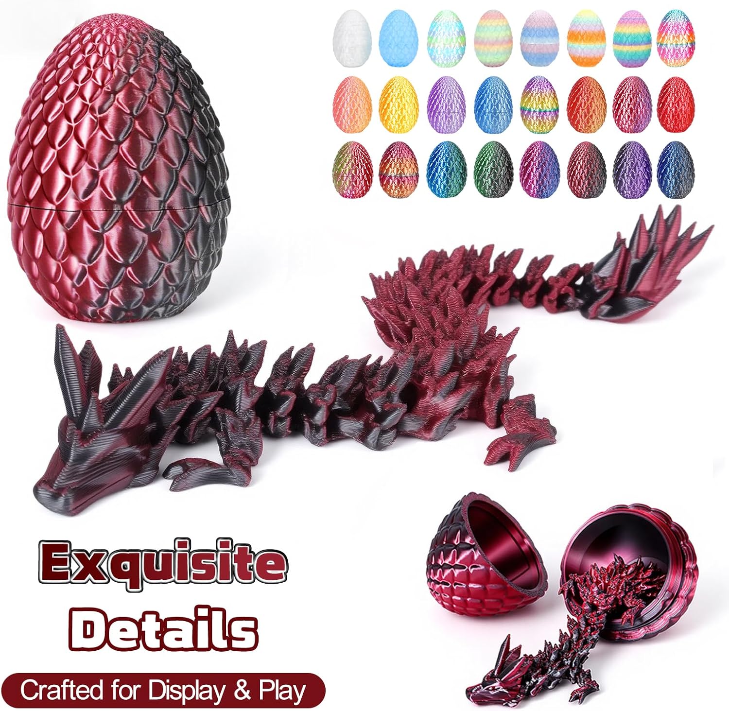 Thumbnail 3 de VivaNova 24 Pack 3D Printed Dragon Eggs with Articulated Mini Dragons (Easter Surprise Eggs)
