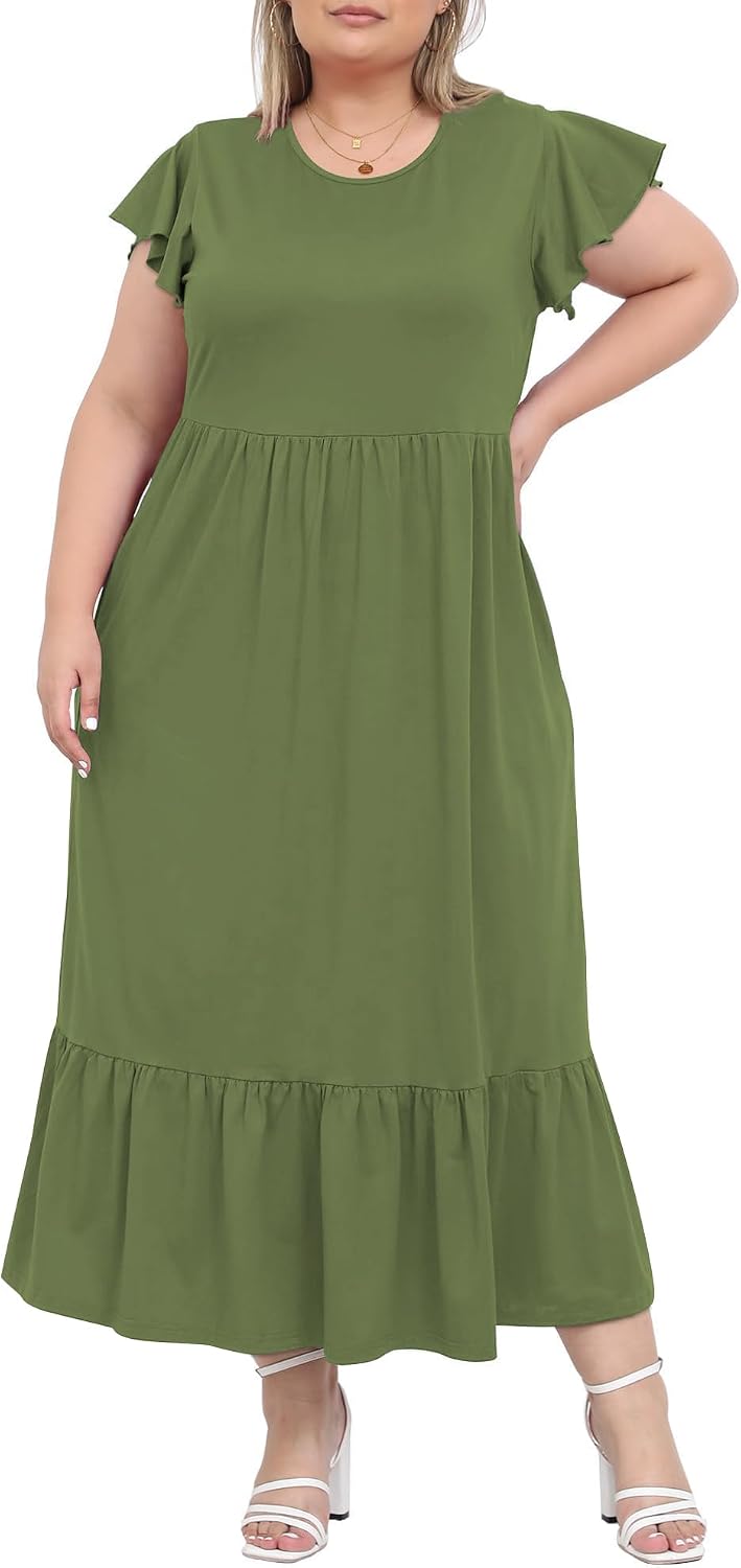 Detalle 2 de Moon Wood Damen Sommerkleid Kurze Ärmel Rundhals – Locker, Elegant und Grössenauswahl
