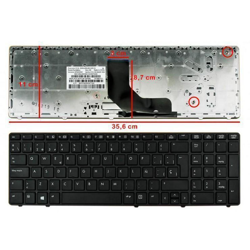 Detalle de OEM Teclado español para portátil HP, negro con marco, compatible con EliteBook 8560P y ProBook