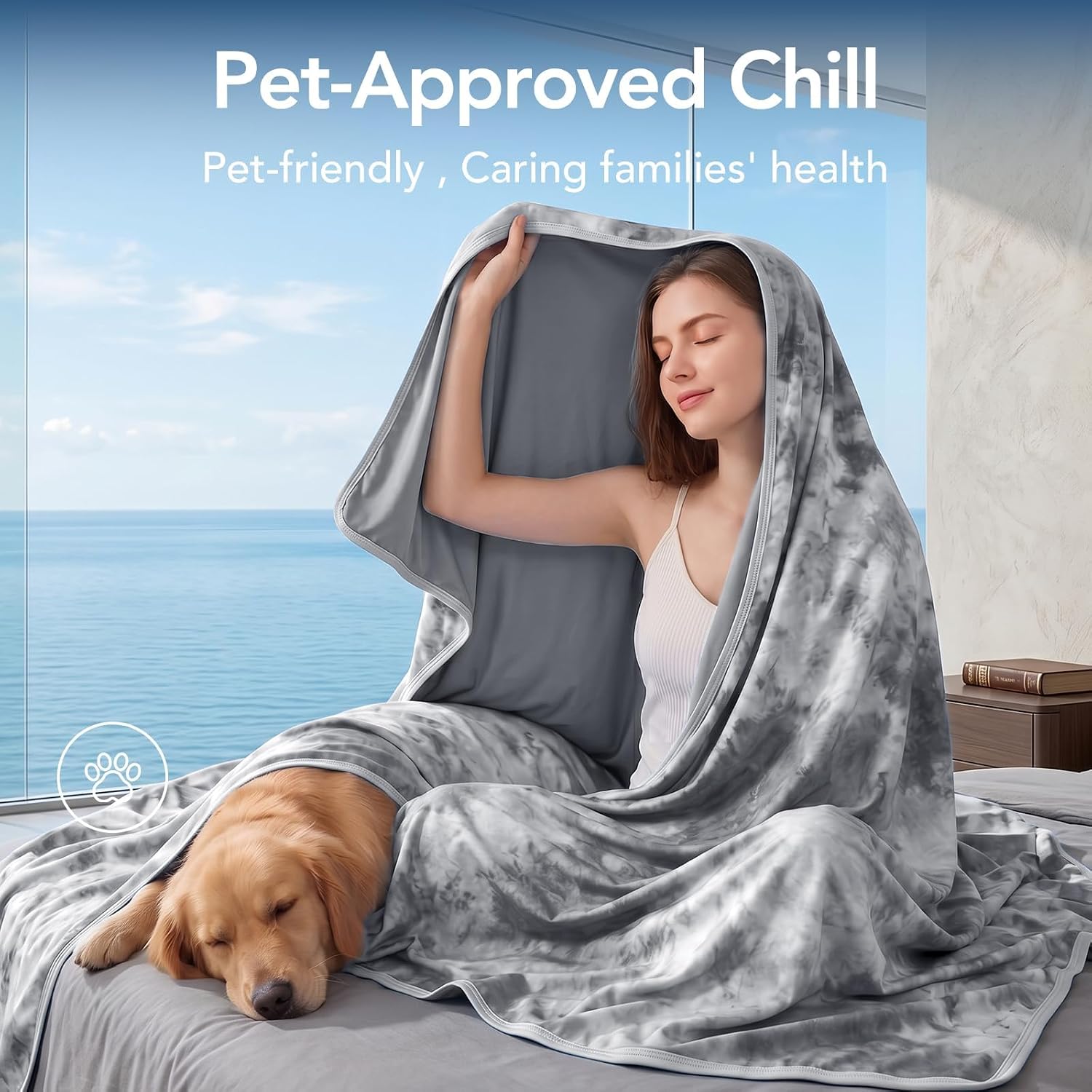 Detalle de L'AGRATY Cooling Blanket (220x240cm) – Ultra‑Cool, Lightweight Grey Blanket for Hot Sleepers