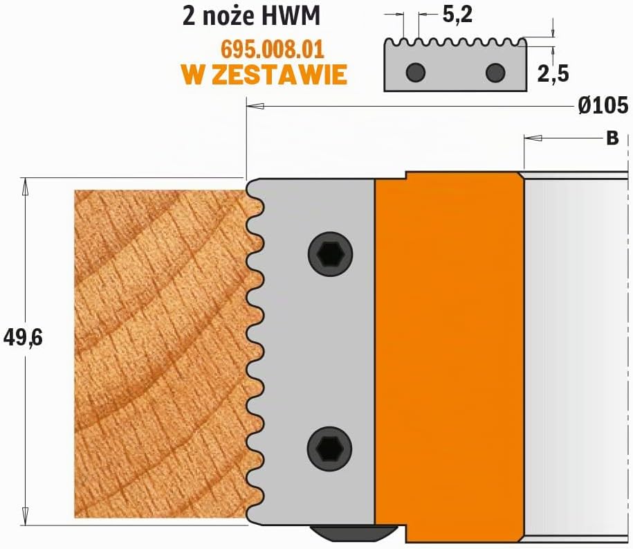 Detalle de CMT 694.008.30 — frez pojedynczy do mikrowczepów, 105 mm, otwór 30 mm