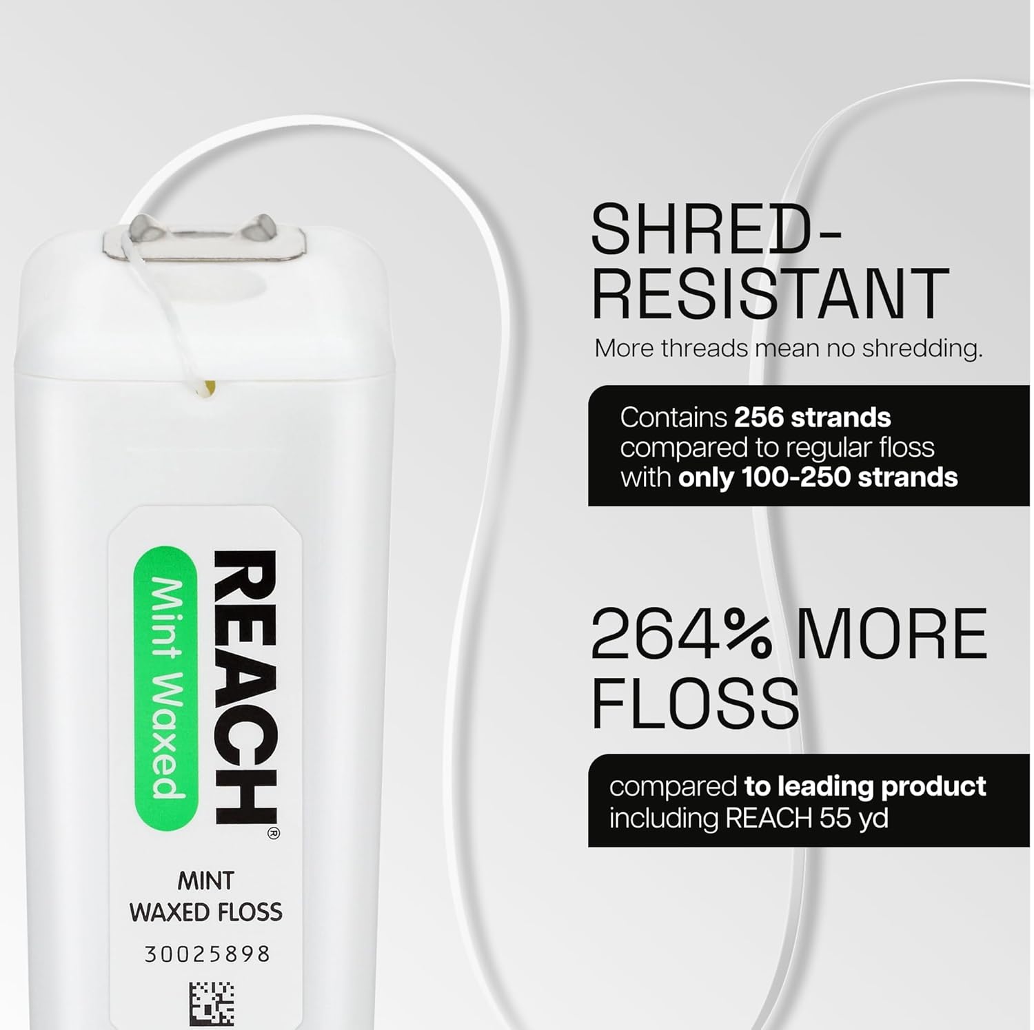 Detalle de REACH Waxed Dental Floss (Mint) — Shred-Resistant, Plaque Remover, Smooth Glide, PFAS-Free, 6 Pack