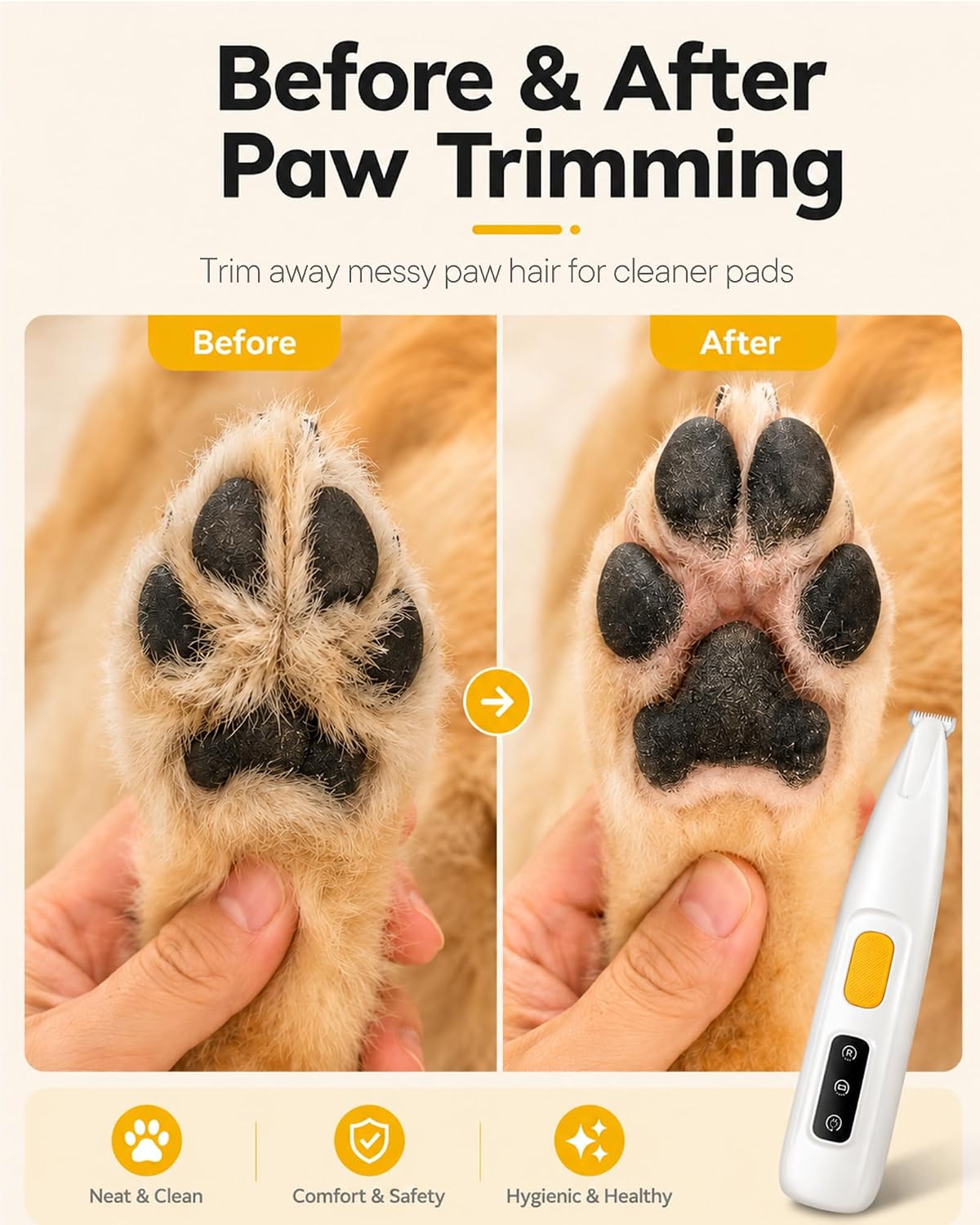 Detalle de FURBONA Upgraded Dog Paw Trimmer with LED Light and 18 mm Blade