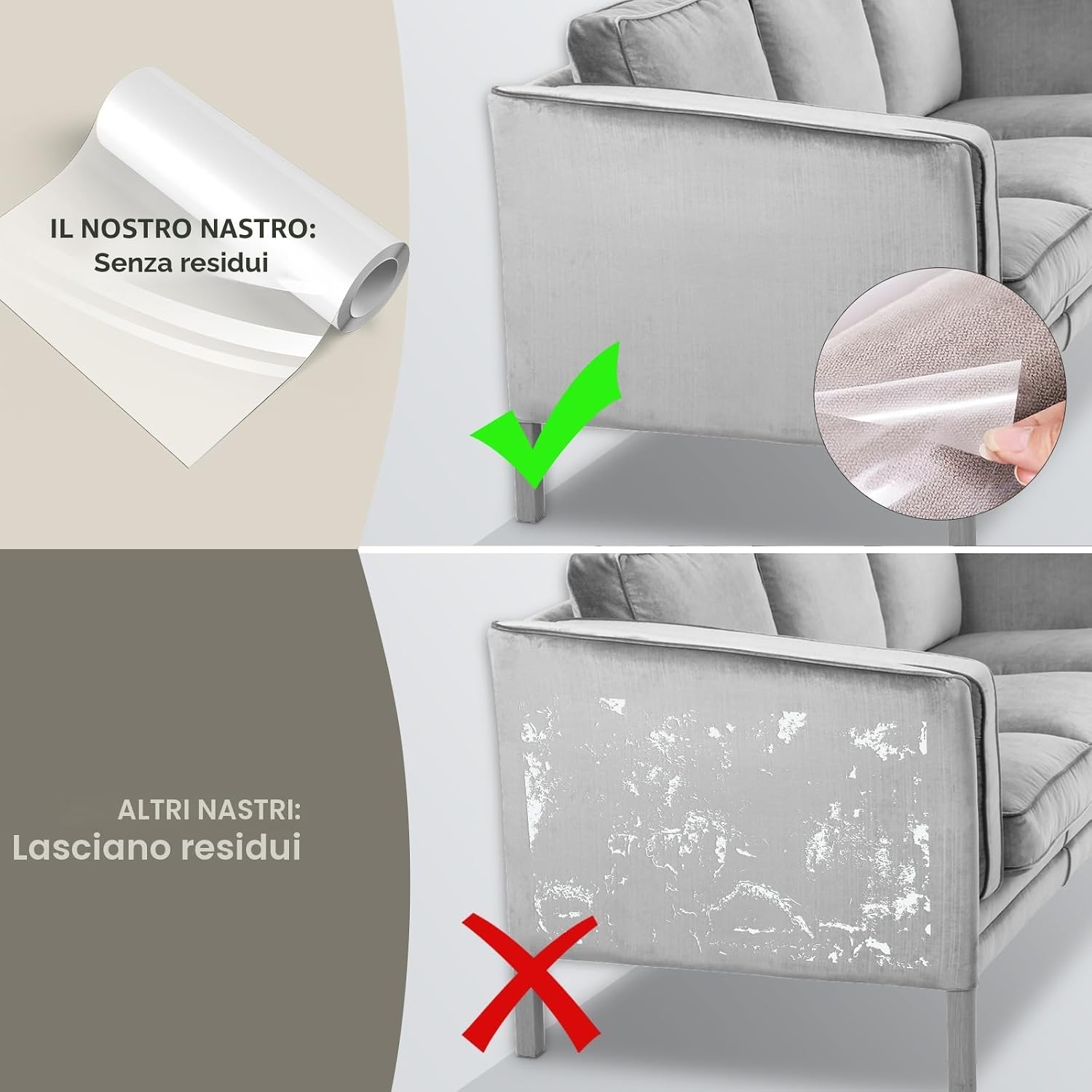 Detalle de Protezione Divano Graffi Gatto (30 cm x 5 m) – Nastro Adesivo Antigraffi Trasparente Auto-adesivo in PVC