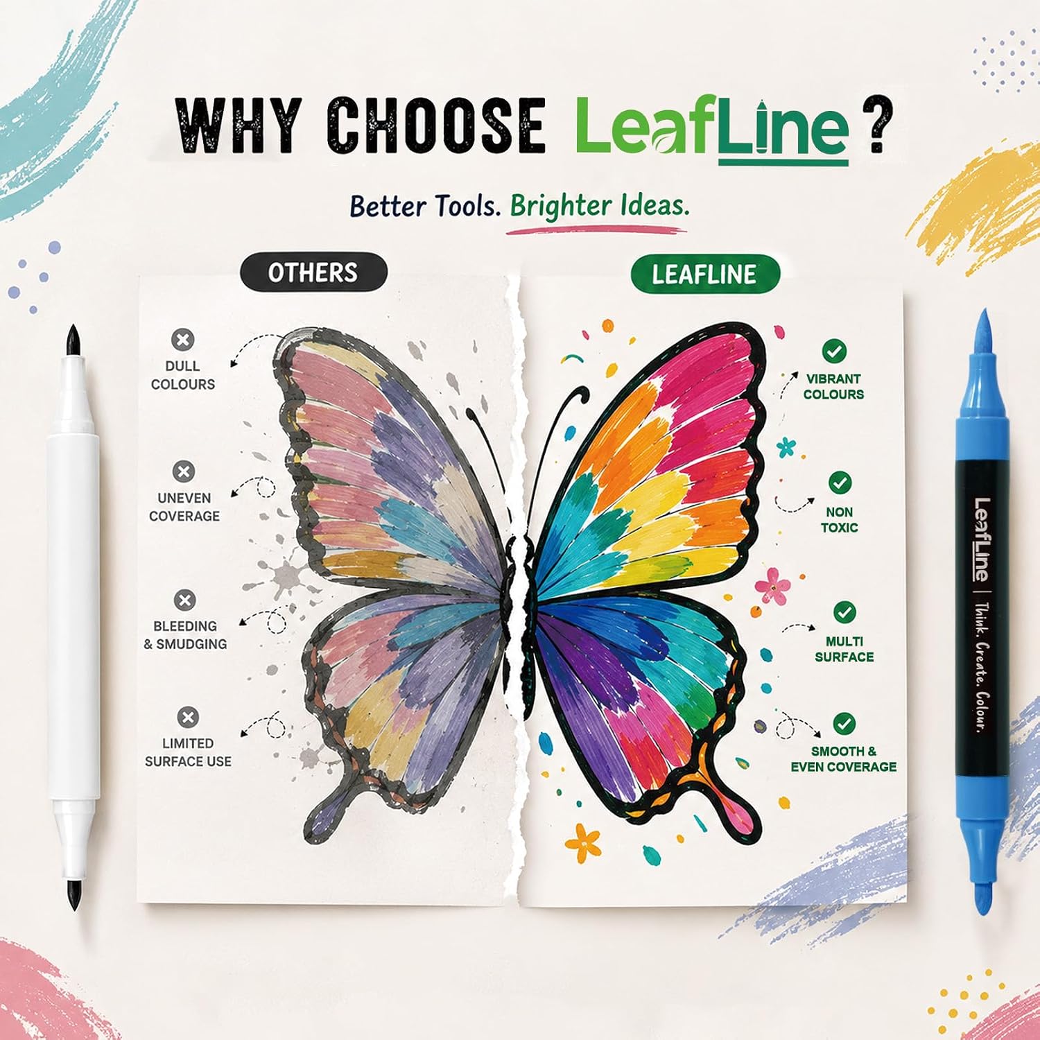 Detalle 2 de 24 Acrylic Paint Pens by LeafLine: Dual Tip Markers for Versatile Crafting