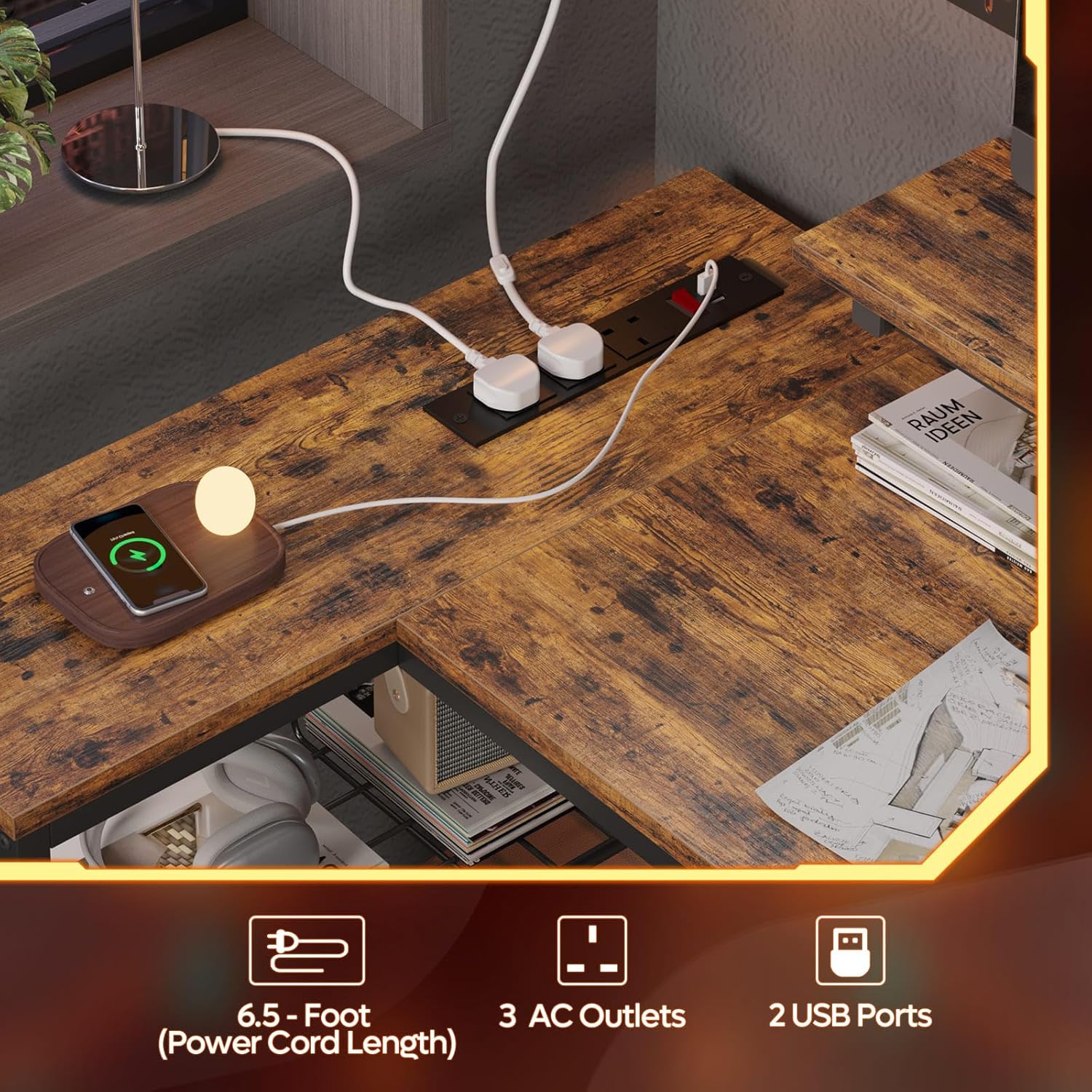 Detalle 1 de Bestier L-shaped desk 106.5cm with USB