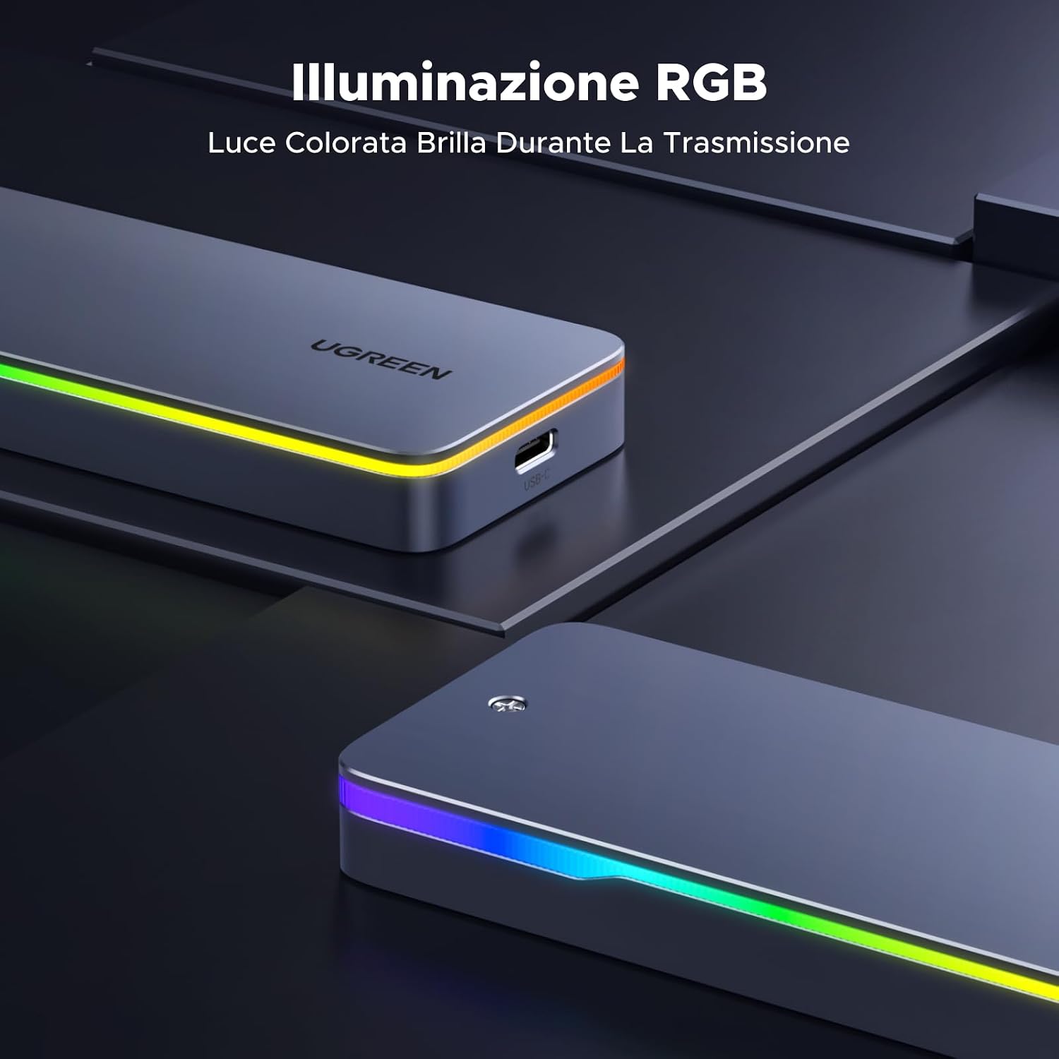Thumbnail 2 de UGREEN Enclosure SSD M.2 NVMe/SATA 20Gbps RGB: case esterno USB-C 3.2 Gen2x2 per 2230–2280