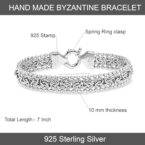Detalle 2 de LeCalla 925 Sterling Silver Byzantine Bracelet for Women – Handmade 10mm Beaded Italian Mesh Link, 7 Inches