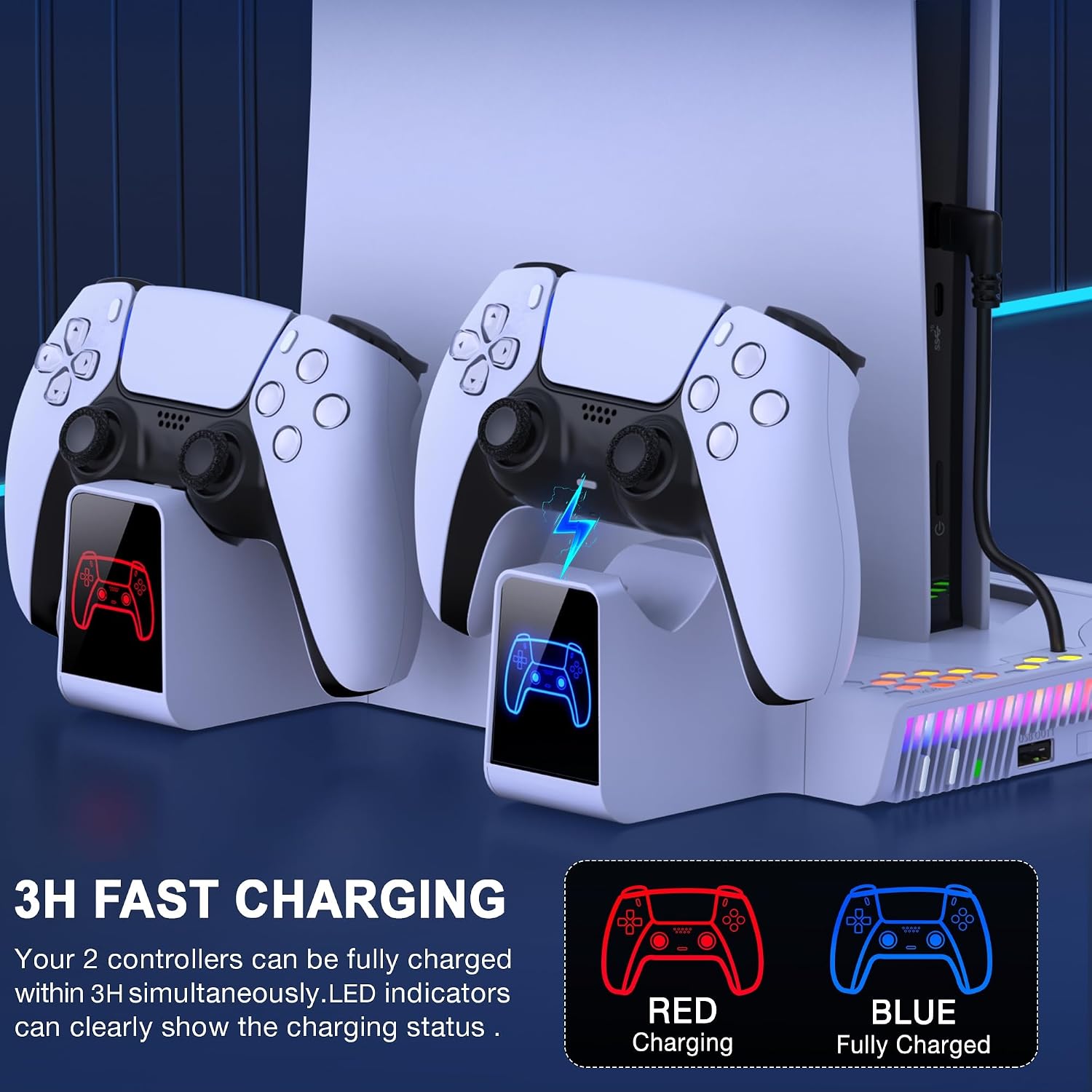 Detalle de HELLCOOL PS5 Wandhalterung: All-in-One Standfuß mit Kühlung, Ladefunktion und RGB für PS5 Slim/Disc/Digital