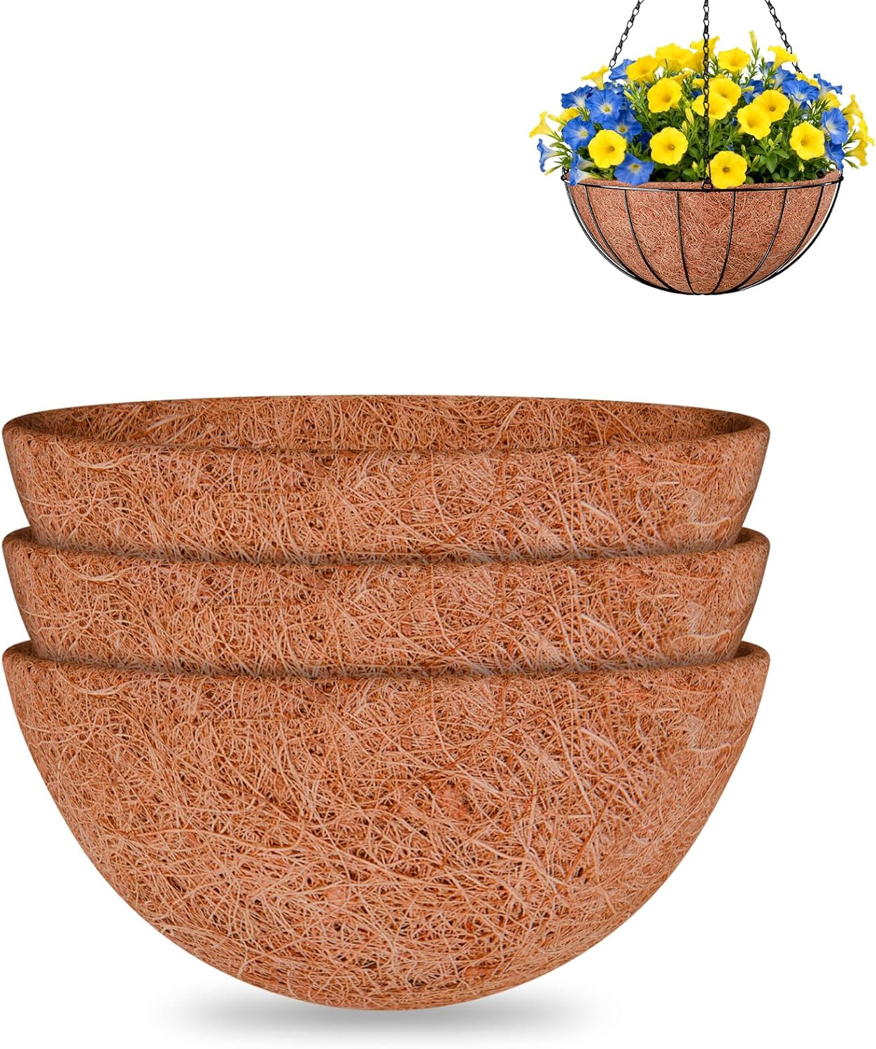 Halatool 3-Pack 14 Inch Round Coco Coir Hanging Basket Liners (Coconut Fibre)