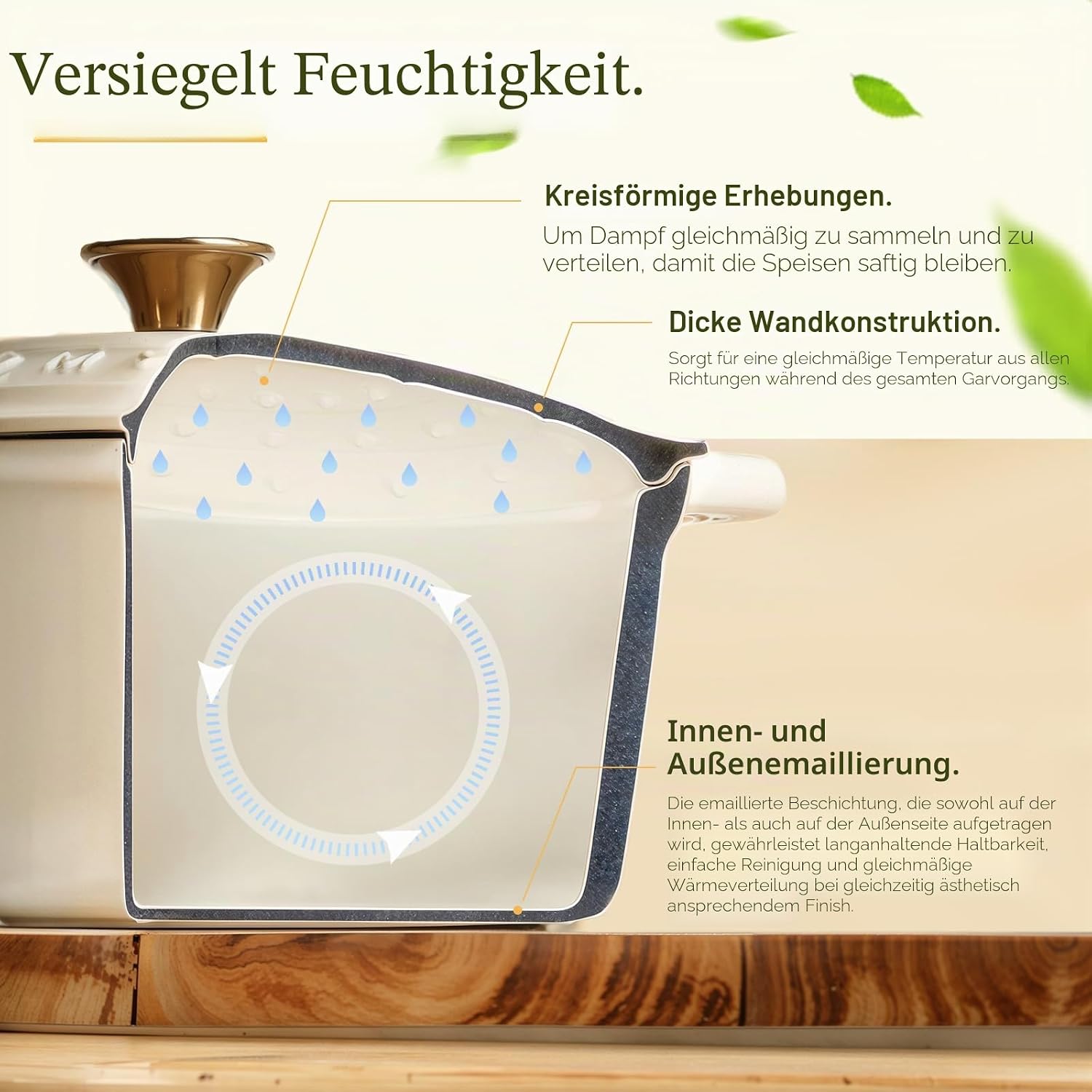 Thumbnail 3 de Overmont Bräter emaille Gusseisen Topf Ø28 cm mit Deckel – backofengeeignet, inklusive Kochbuch