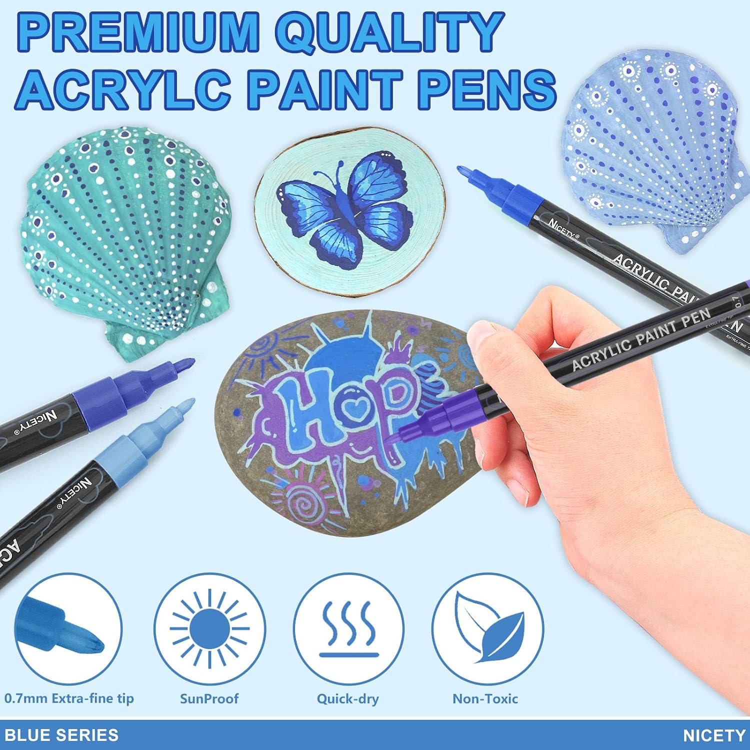Detalle de Nicety 32 Colours Acrylic Paint Pens (Skin Tones) - Dual-tip brush and fine markers for rock, stone, ceramic and more