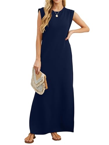 Detalle de GRECERELLE Navy Blue Summer Maxi Dress with Pockets and Split